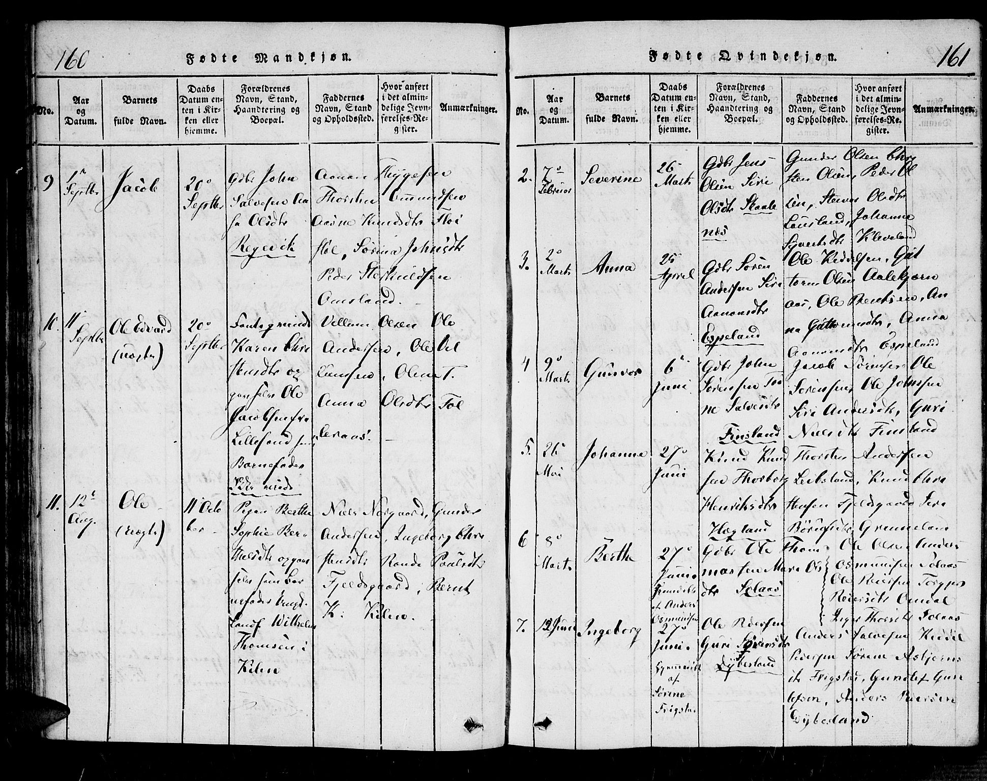 Bjelland sokneprestkontor, AV/SAK-1111-0005/F/Fa/Fab/L0002: Parish register (official) no. A 2, 1816-1869, p. 160-161