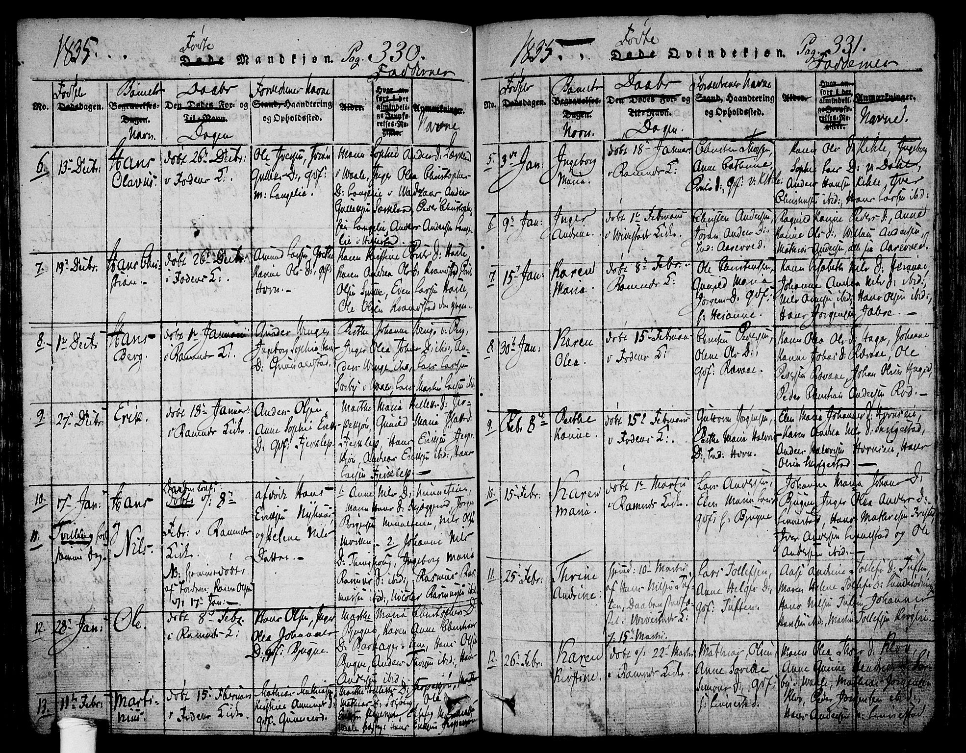 Ramnes kirkebøker, AV/SAKO-A-314/F/Fa/L0004: Parish register (official) no. I 4, 1813-1840, p. 330-331