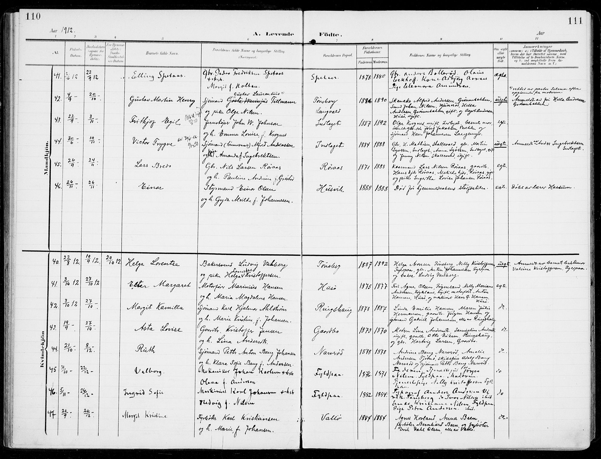 Sem kirkebøker, SAKO/A-5/F/Fb/L0006: Parish register (official) no. II 6, 1905-1918, p. 110-111