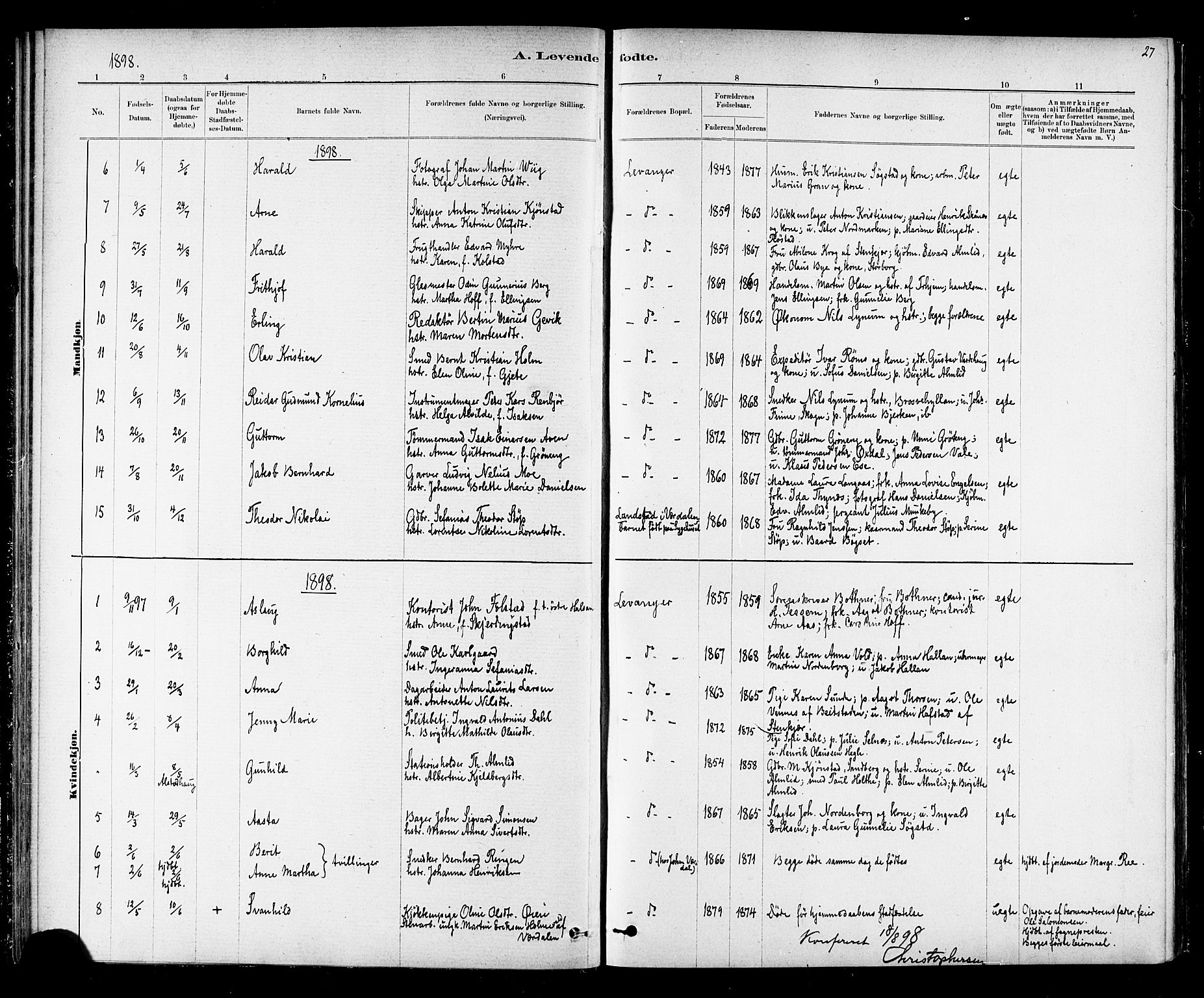 Ministerialprotokoller, klokkerbøker og fødselsregistre - Nord-Trøndelag, AV/SAT-A-1458/720/L0192: Parish register (copy) no. 720C01, 1880-1917, p. 27