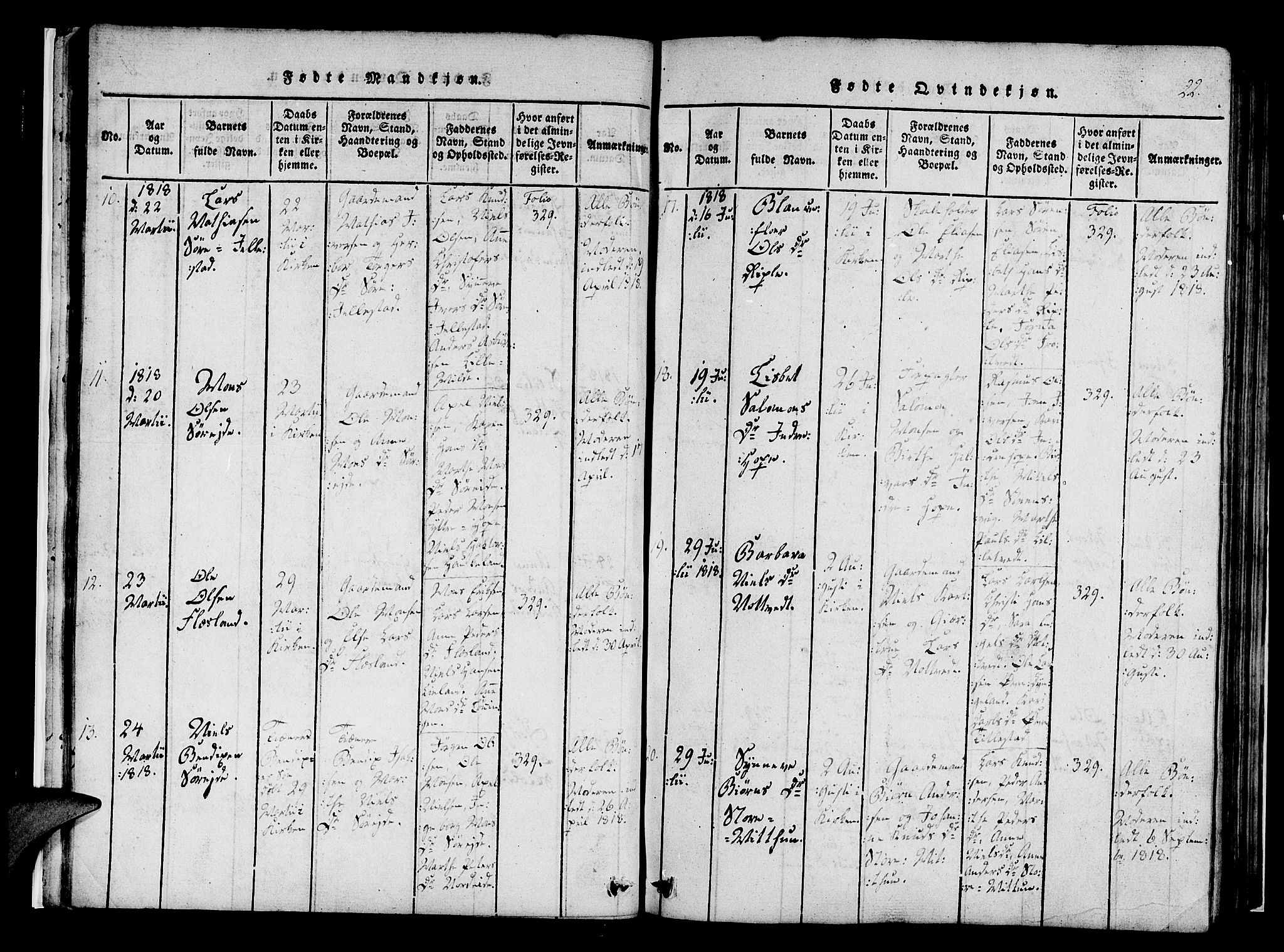 Fana Sokneprestembete, AV/SAB-A-75101/H/Haa/Haaa/L0007: Parish register (official) no. A 7, 1816-1828, p. 22