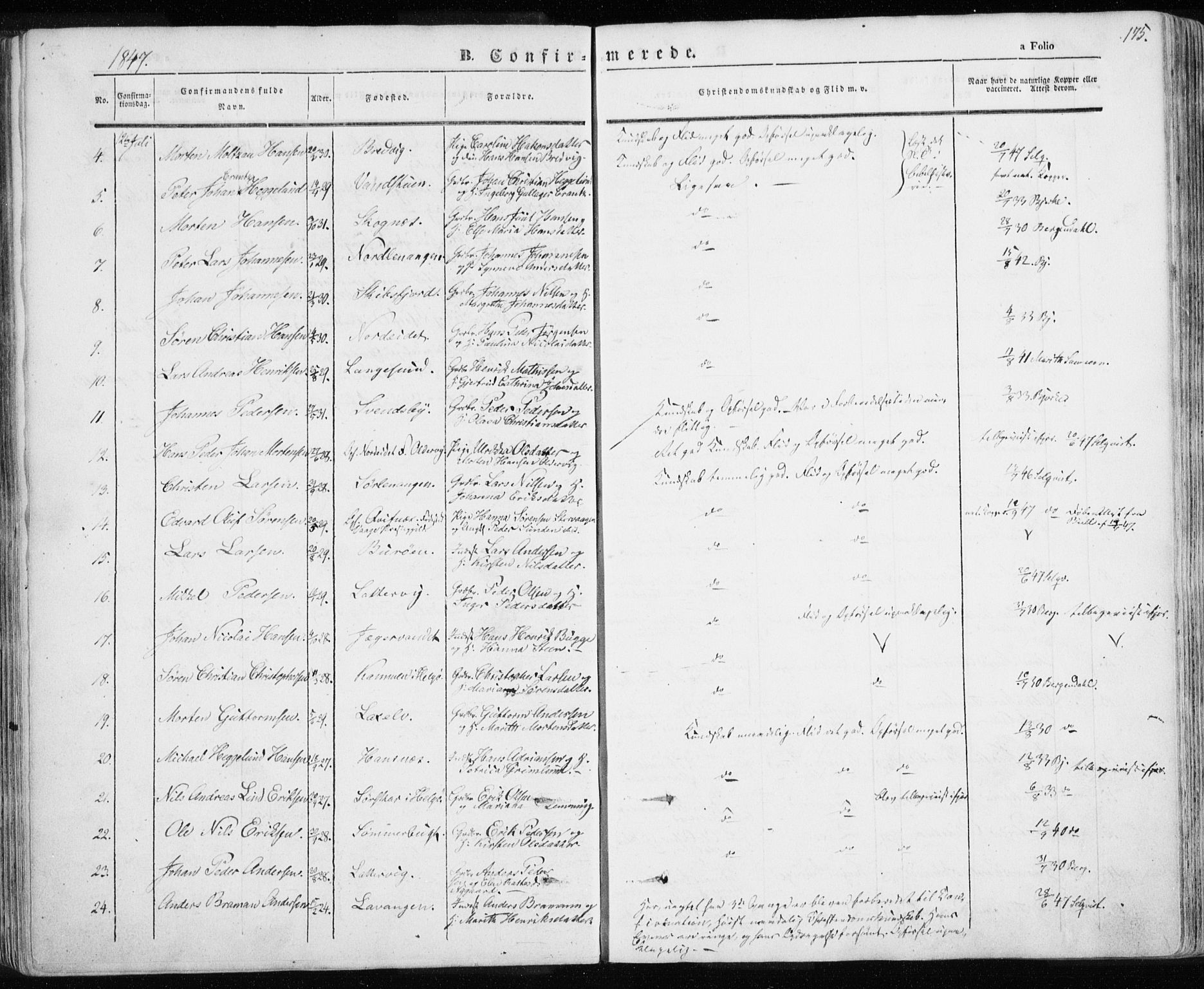 Karlsøy sokneprestembete, AV/SATØ-S-1299/H/Ha/Haa/L0003kirke: Parish register (official) no. 3, 1843-1860, p. 175