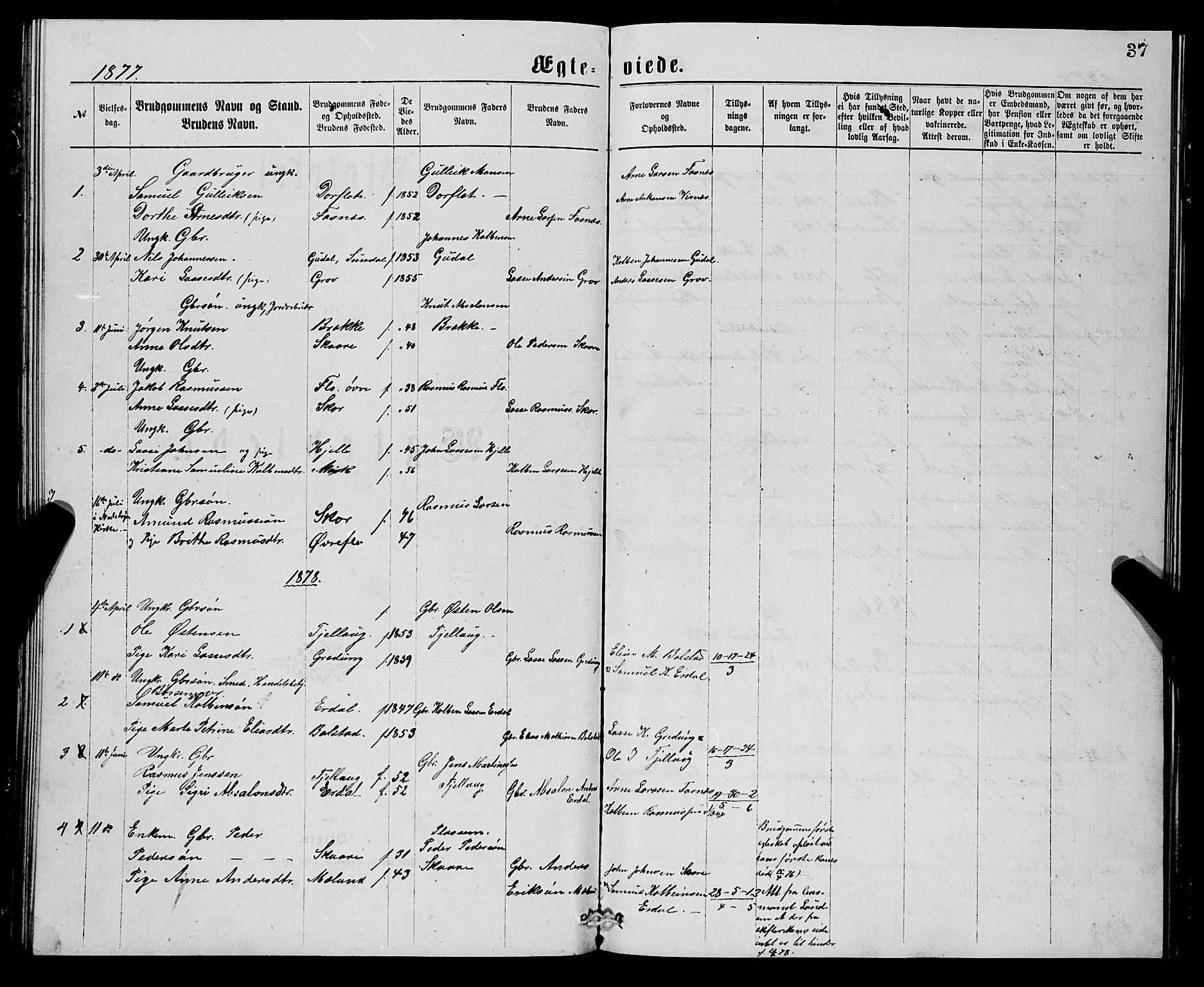 Stryn Sokneprestembete, AV/SAB-A-82501: Parish register (copy) no. C 2, 1877-1881, p. 37