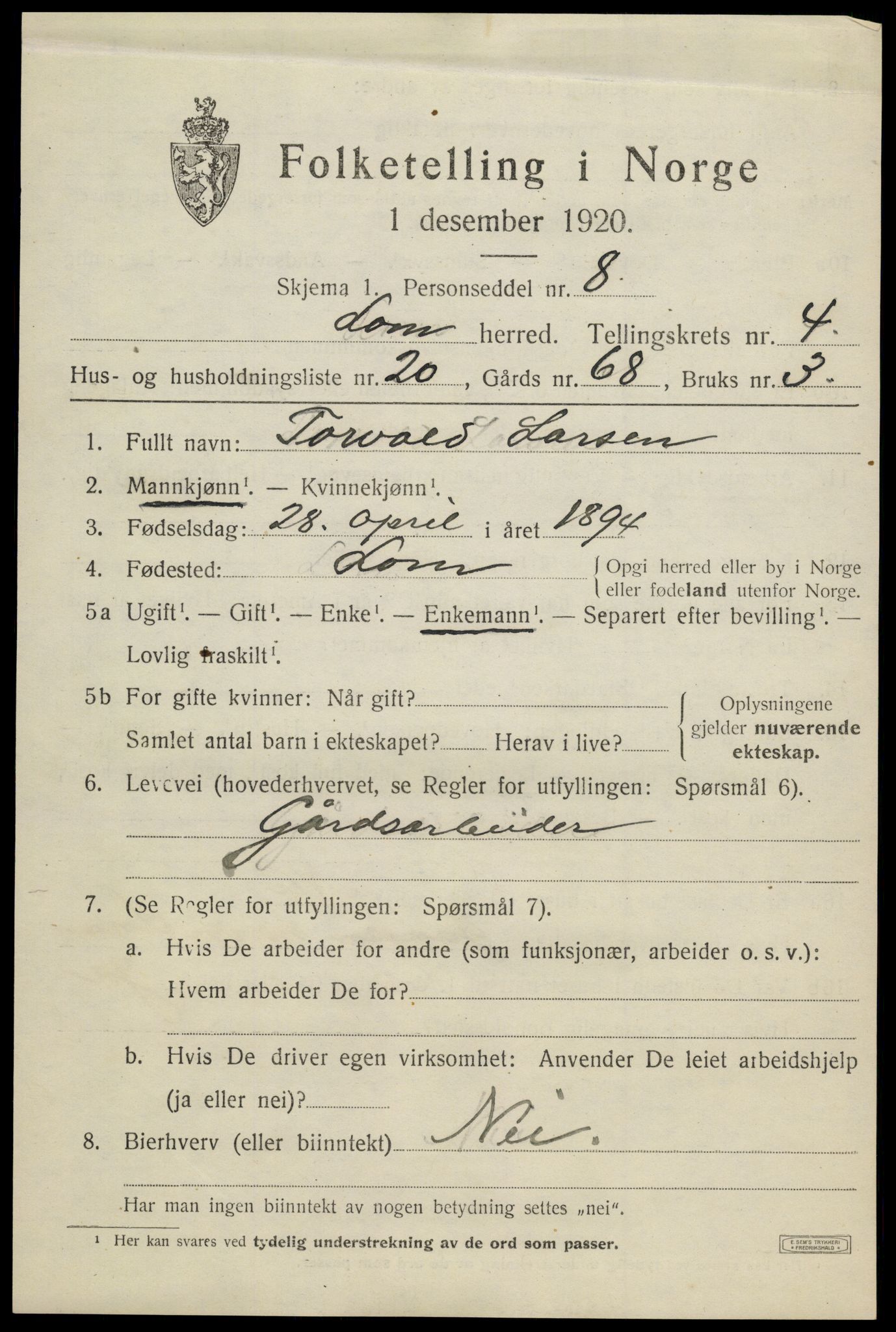 SAH, 1920 census for Lom, 1920, p. 2858