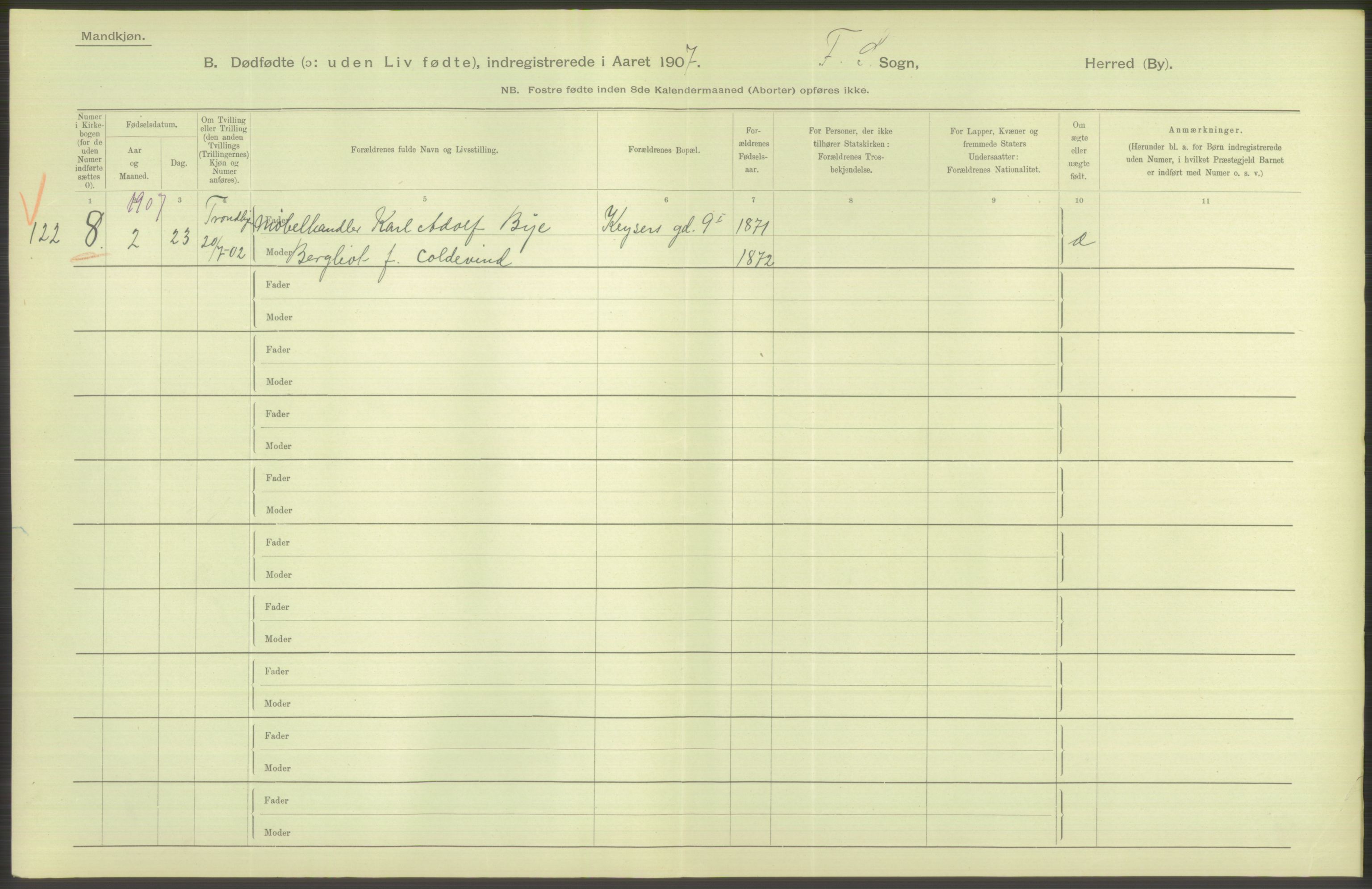 Statistisk sentralbyrå, Sosiodemografiske emner, Befolkning, AV/RA-S-2228/D/Df/Dfa/Dfae/L0010: Kristiania: Døde, dødfødte, 1907, p. 38