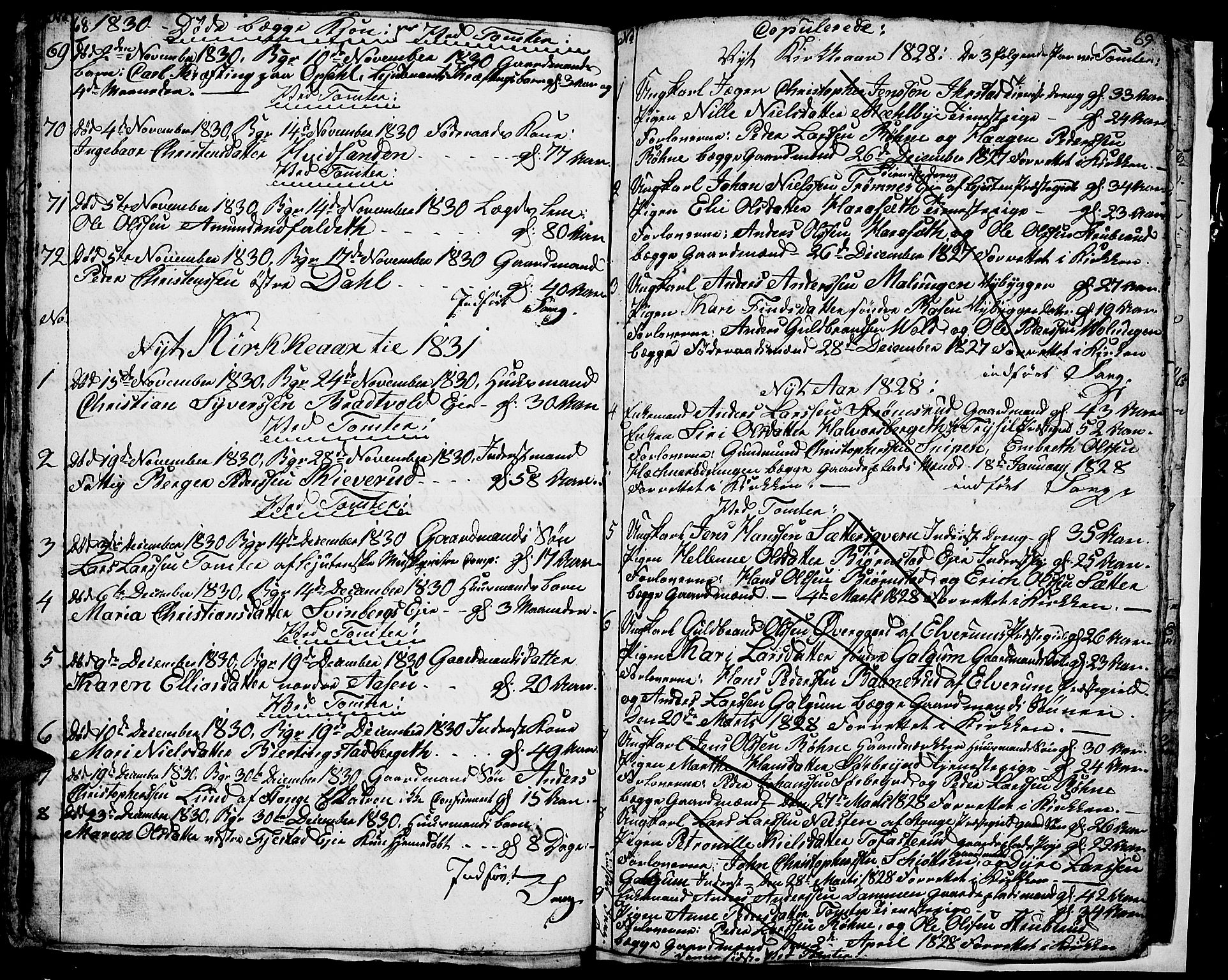 Romedal prestekontor, SAH/PREST-004/L/L0006: Parish register (copy) no. 6, 1828-1830, p. 68-69