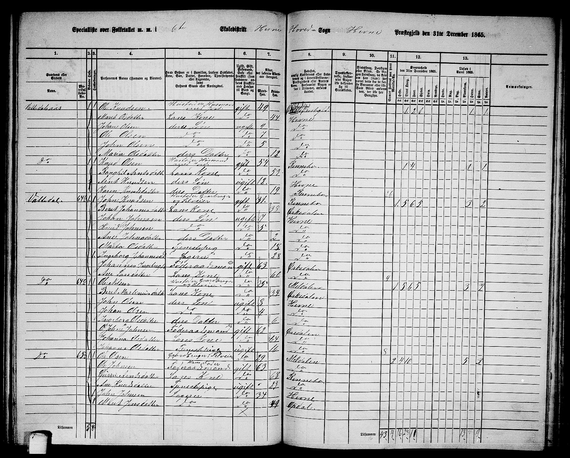 RA, 1865 census for Hemne, 1865, p. 140