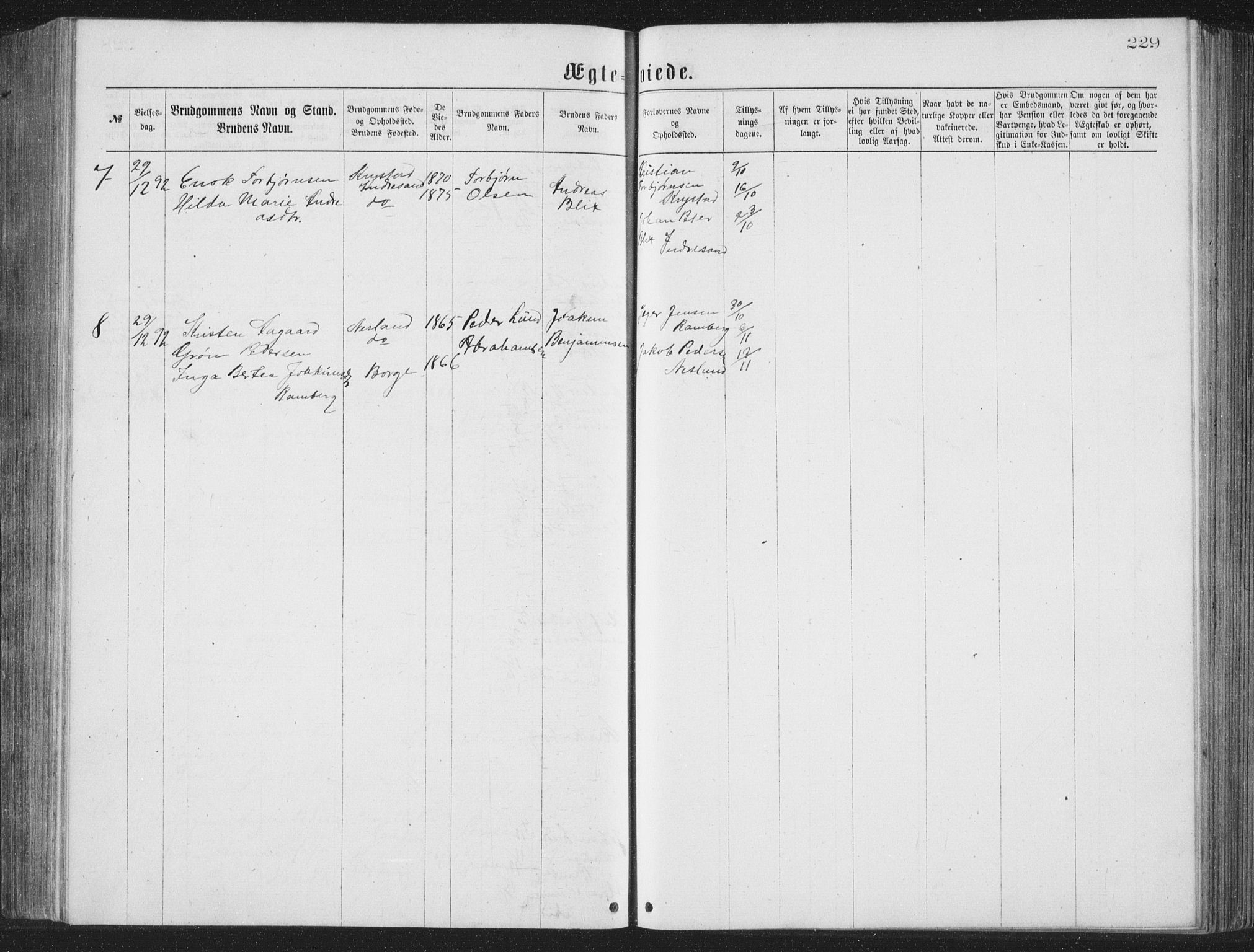 Ministerialprotokoller, klokkerbøker og fødselsregistre - Nordland, AV/SAT-A-1459/885/L1213: Parish register (copy) no. 885C02, 1874-1892, p. 229