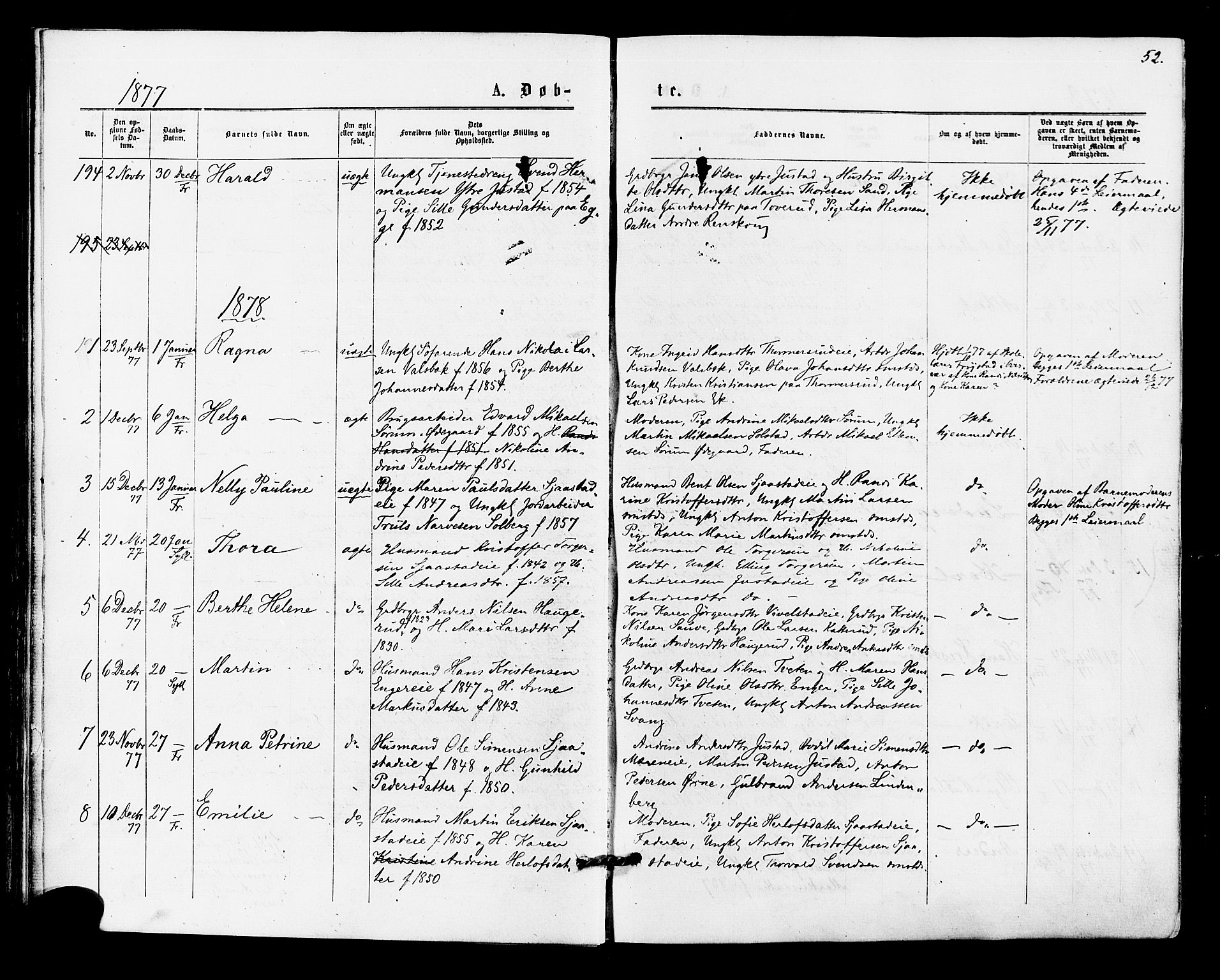 Lier kirkebøker, SAKO/A-230/F/Fa/L0014: Parish register (official) no. I 14, 1875-1882, p. 52