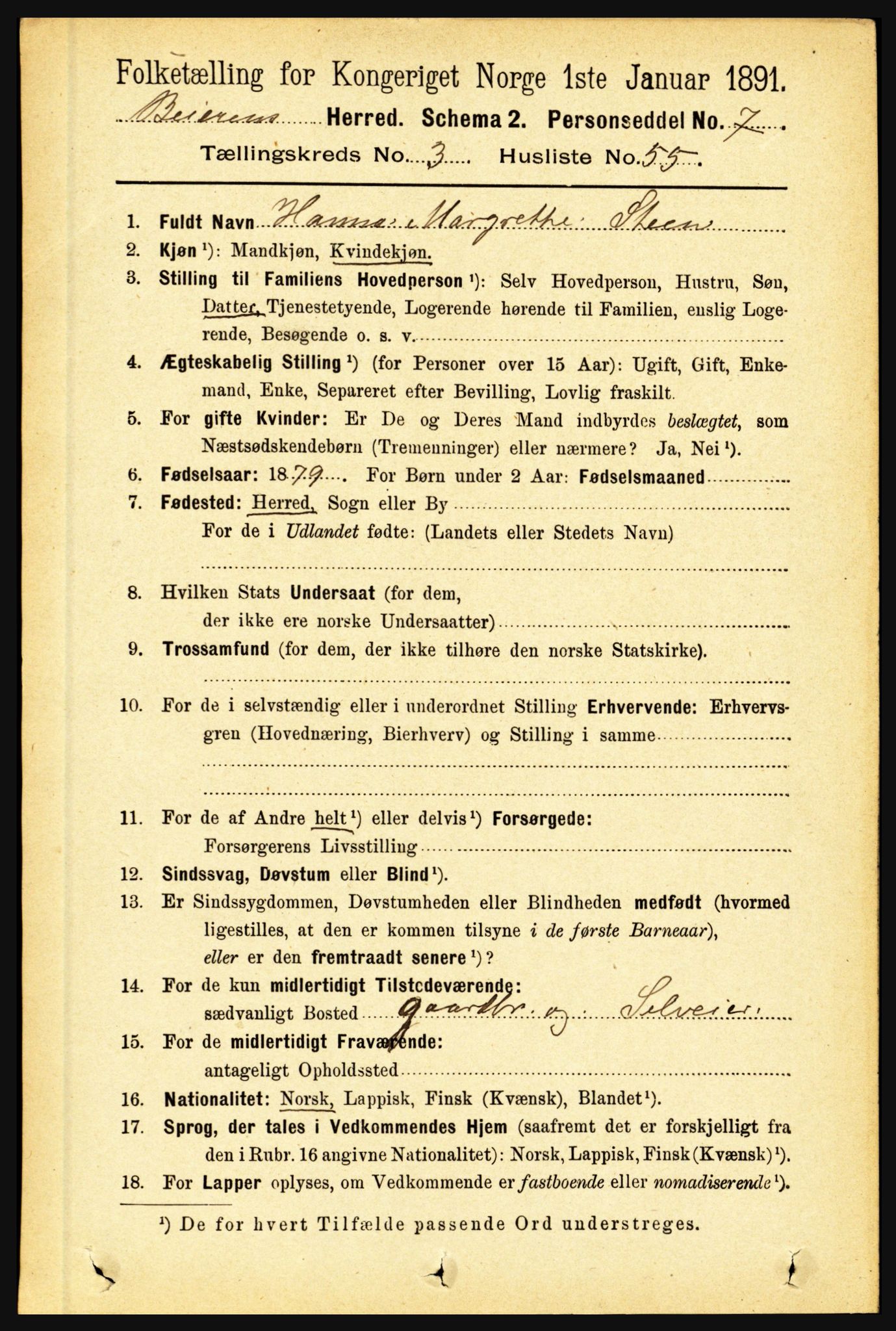 RA, 1891 census for 1839 Beiarn, 1891, p. 1354