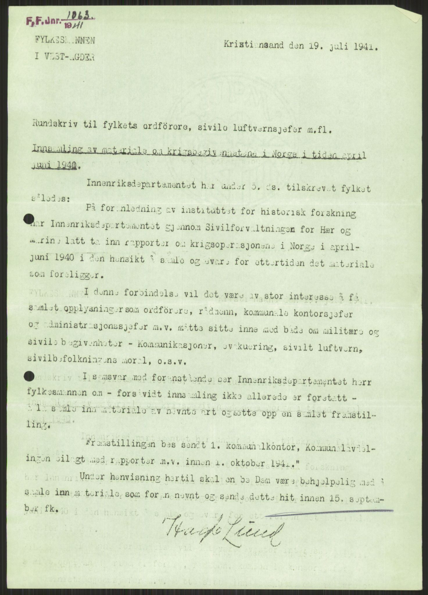 Forsvaret, Forsvarets krigshistoriske avdeling, AV/RA-RAFA-2017/Y/Ya/L0014: II-C-11-31 - Fylkesmenn.  Rapporter om krigsbegivenhetene 1940., 1940, p. 818