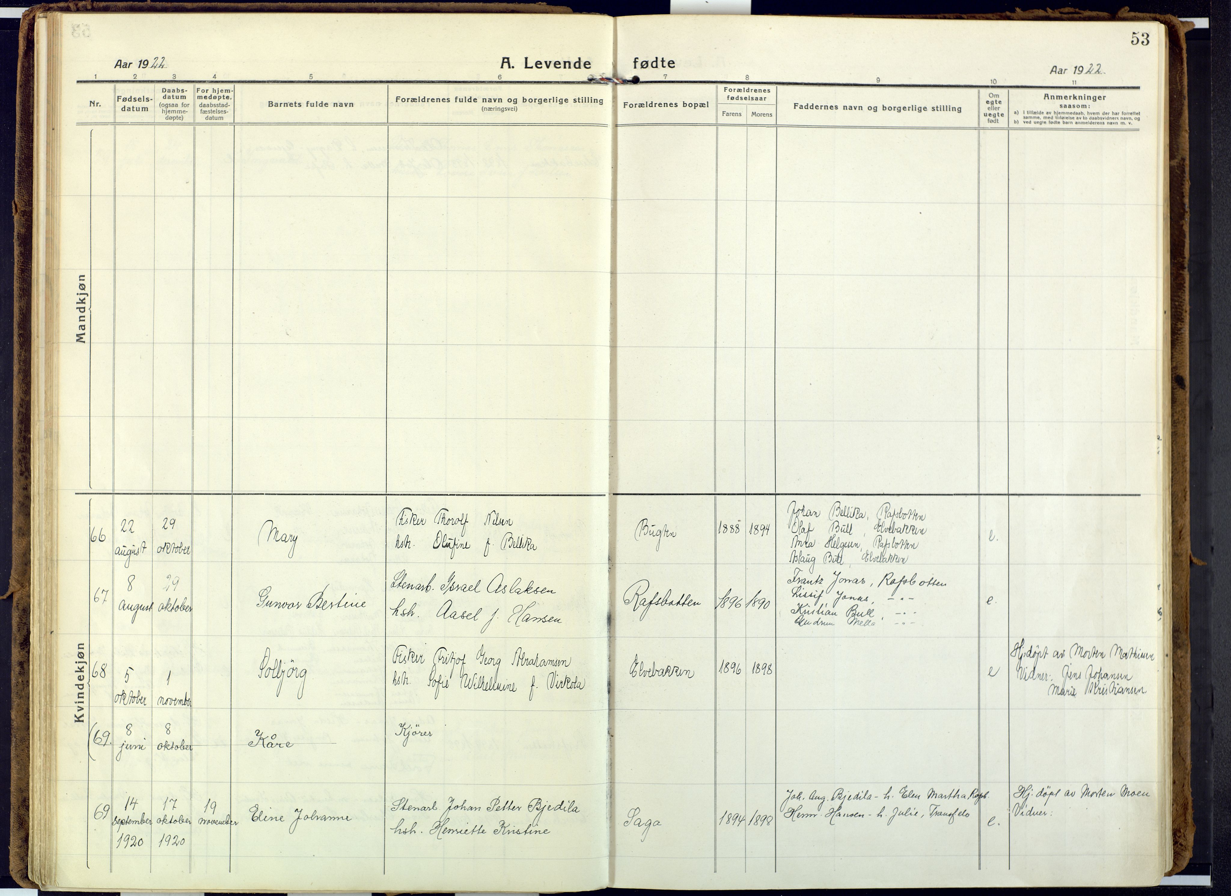 Alta sokneprestkontor, AV/SATØ-S-1338/H/Ha: Parish register (official) no. 6, 1918-1931, p. 53