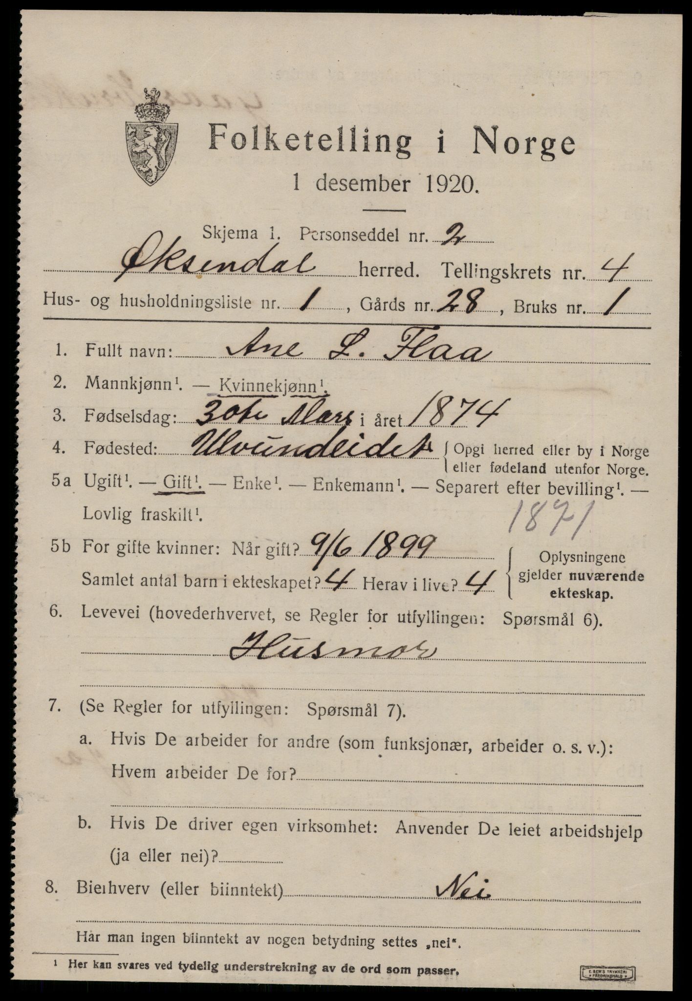 SAT, 1920 census for Øksendal, 1920, p. 1269