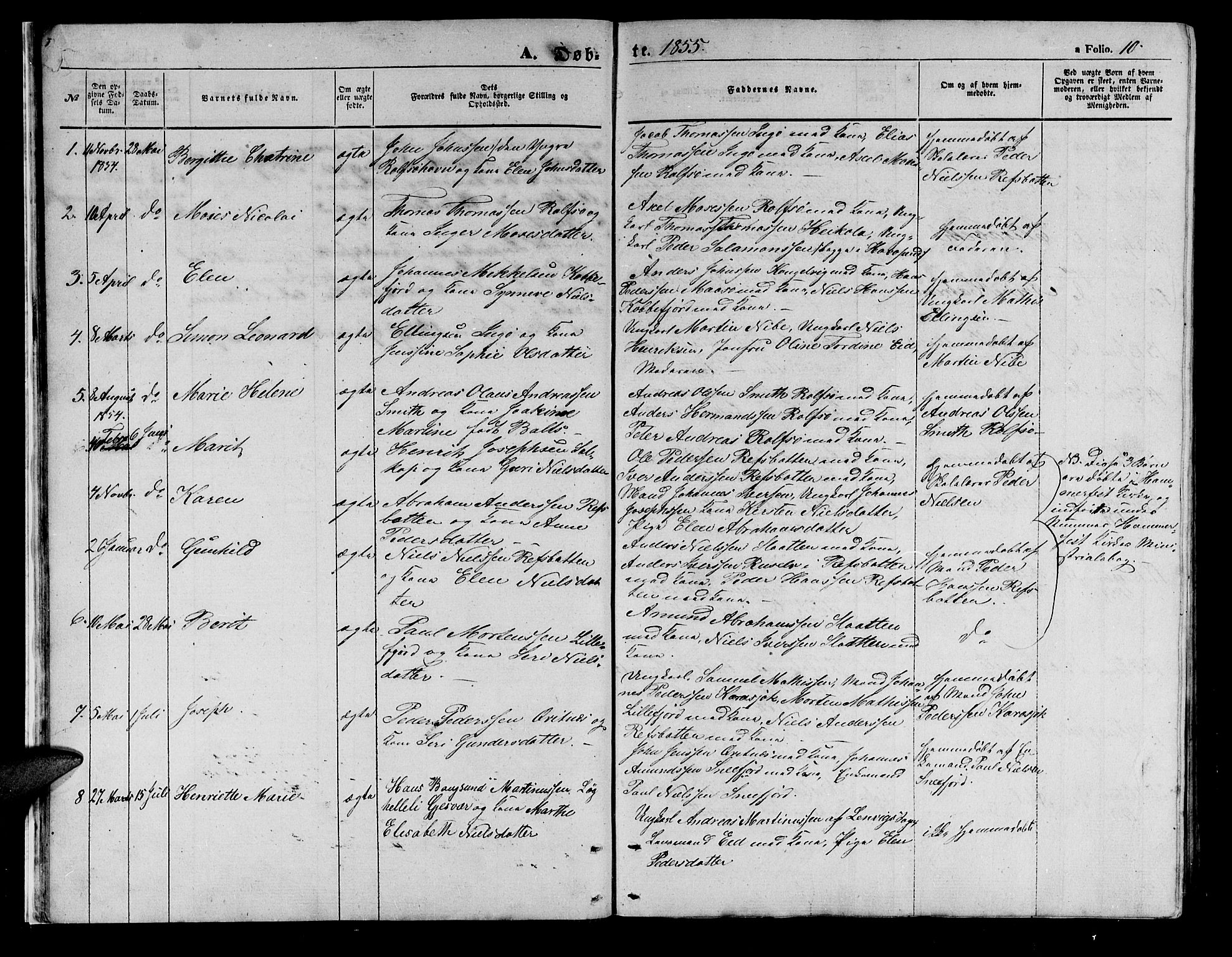 Måsøy sokneprestkontor, AV/SATØ-S-1348/H/Hb/L0001klokker: Parish register (copy) no. 1, 1852-1877, p. 10