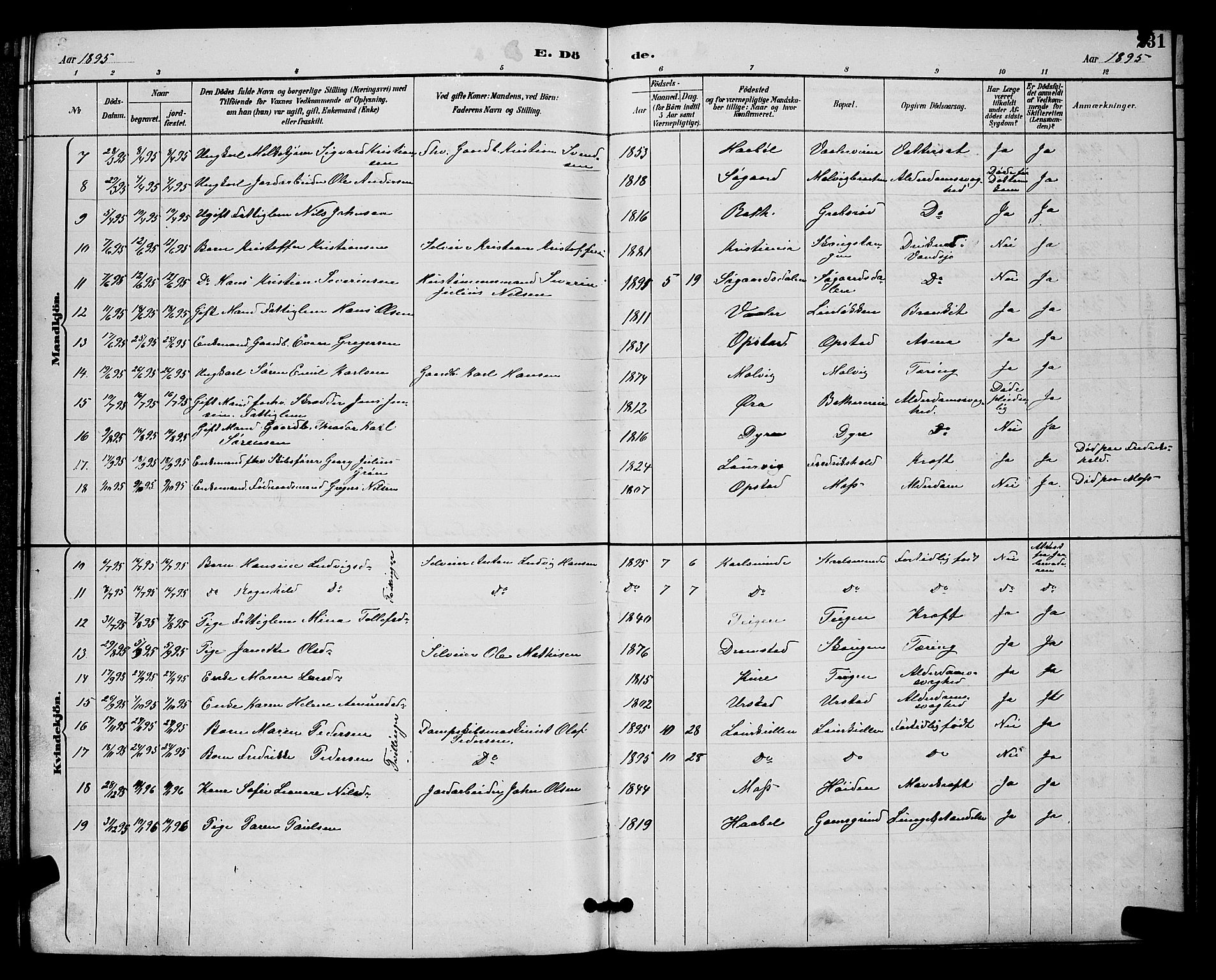 Rygge prestekontor Kirkebøker, AV/SAO-A-10084b/G/Ga/L0002: Parish register (copy) no. 2, 1887-1905, p. 231