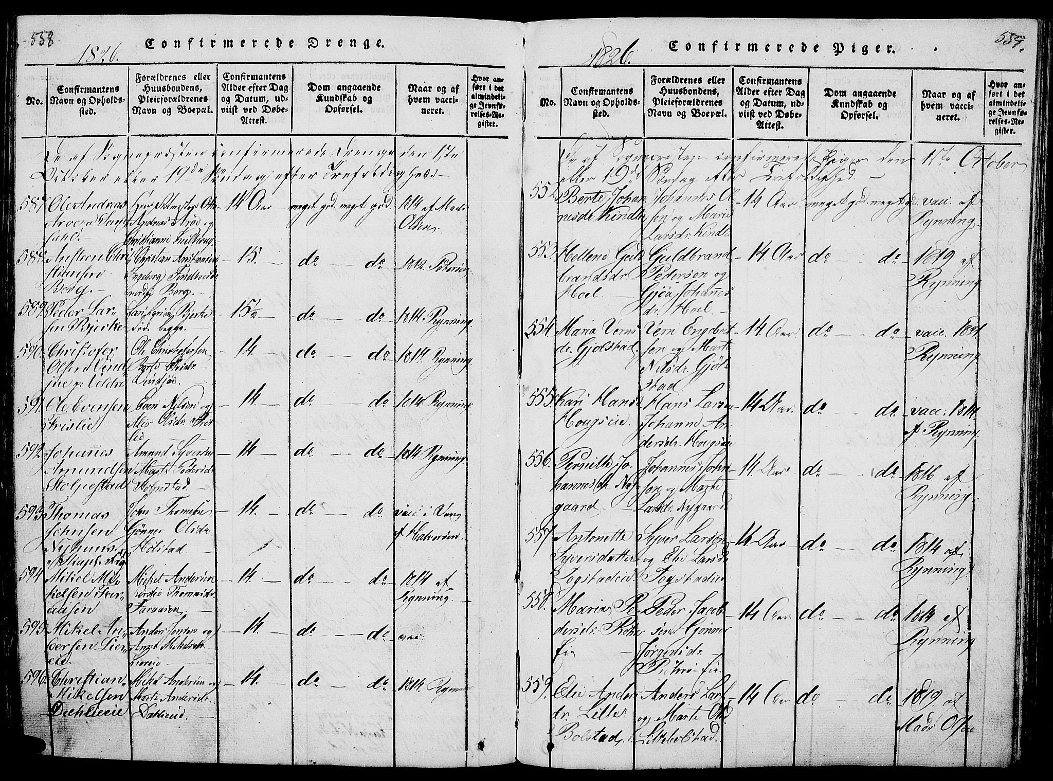 Ringsaker prestekontor, AV/SAH-PREST-014/L/La/L0001: Parish register (copy) no. 1, 1814-1826, p. 558-559