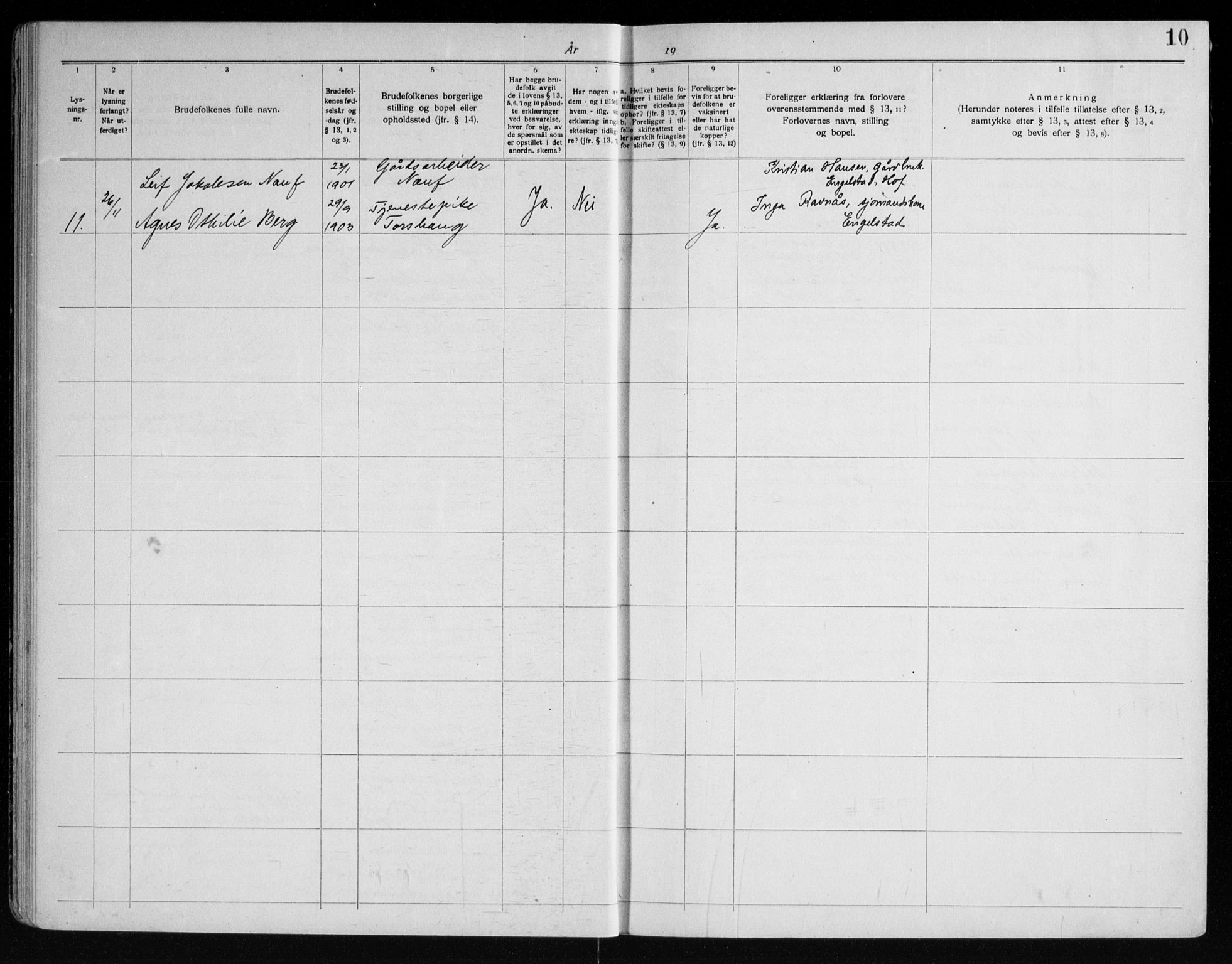 Hof kirkebøker, AV/SAKO-A-64/H/Ha/L0001: Banns register no. 1, 1919-1957, p. 10