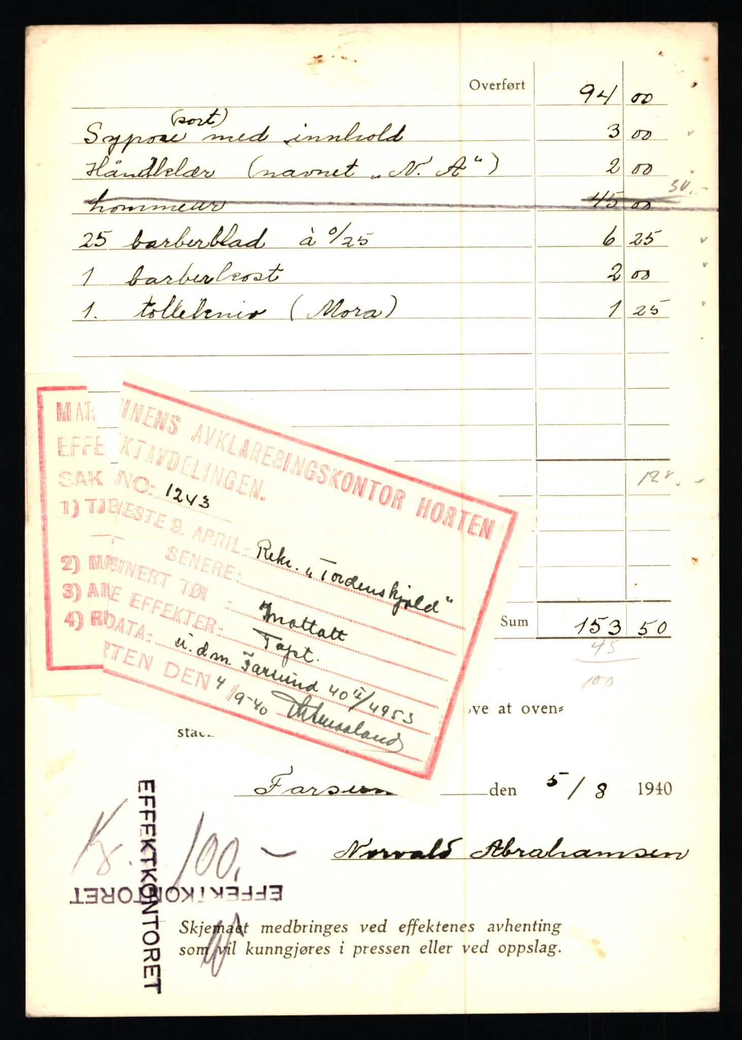 Justisdepartementet, Oppgjørsavdelingen, AV/RA-S-1056/G/Gb/L0001: Oppgaver over ettersøkte sivile effekter: Abel - Andersen, Anders J., 1940-1942, p. 114