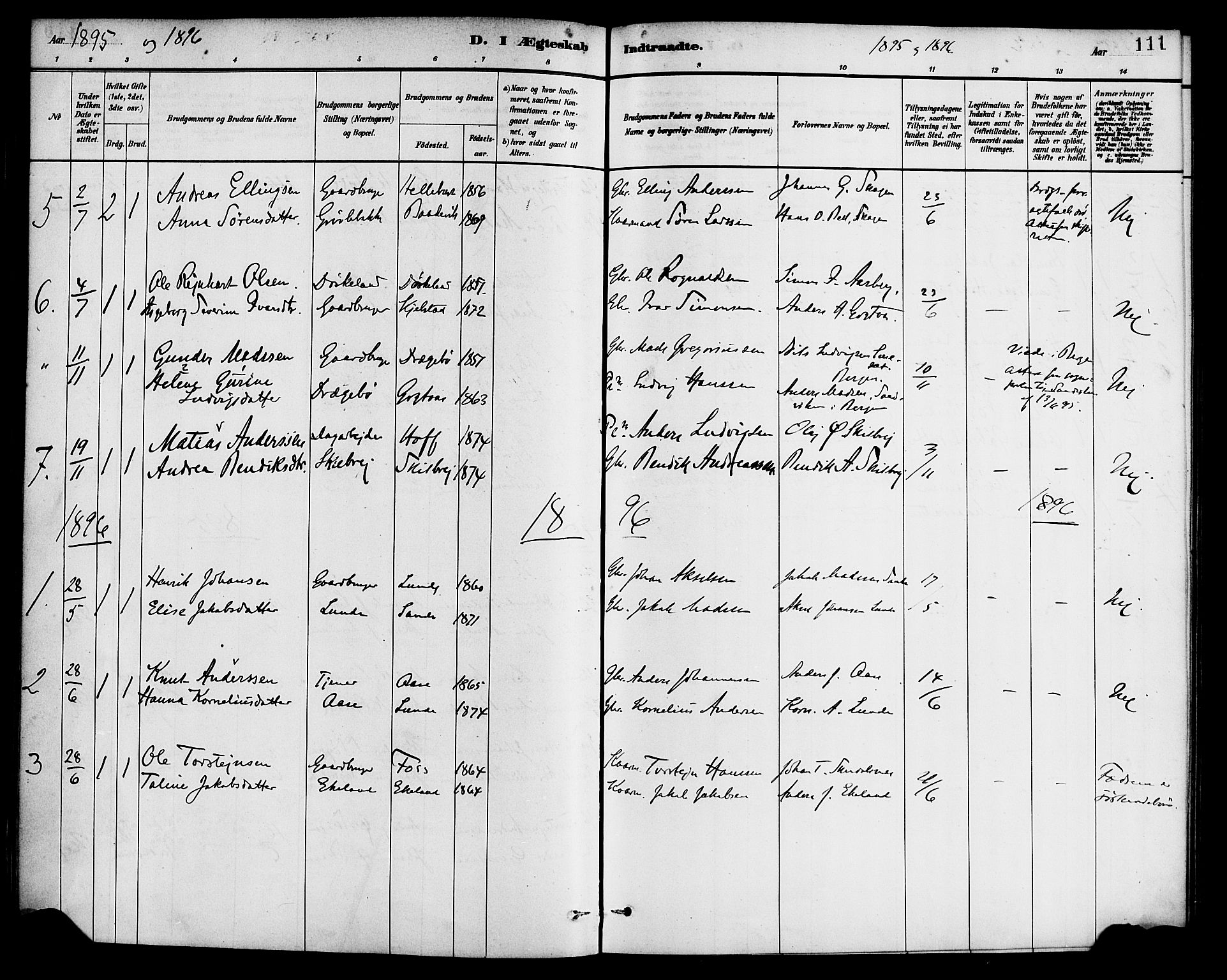 Gaular sokneprestembete, SAB/A-80001/H/Haa: Parish register (official) no. B 1, 1882-1897, p. 111