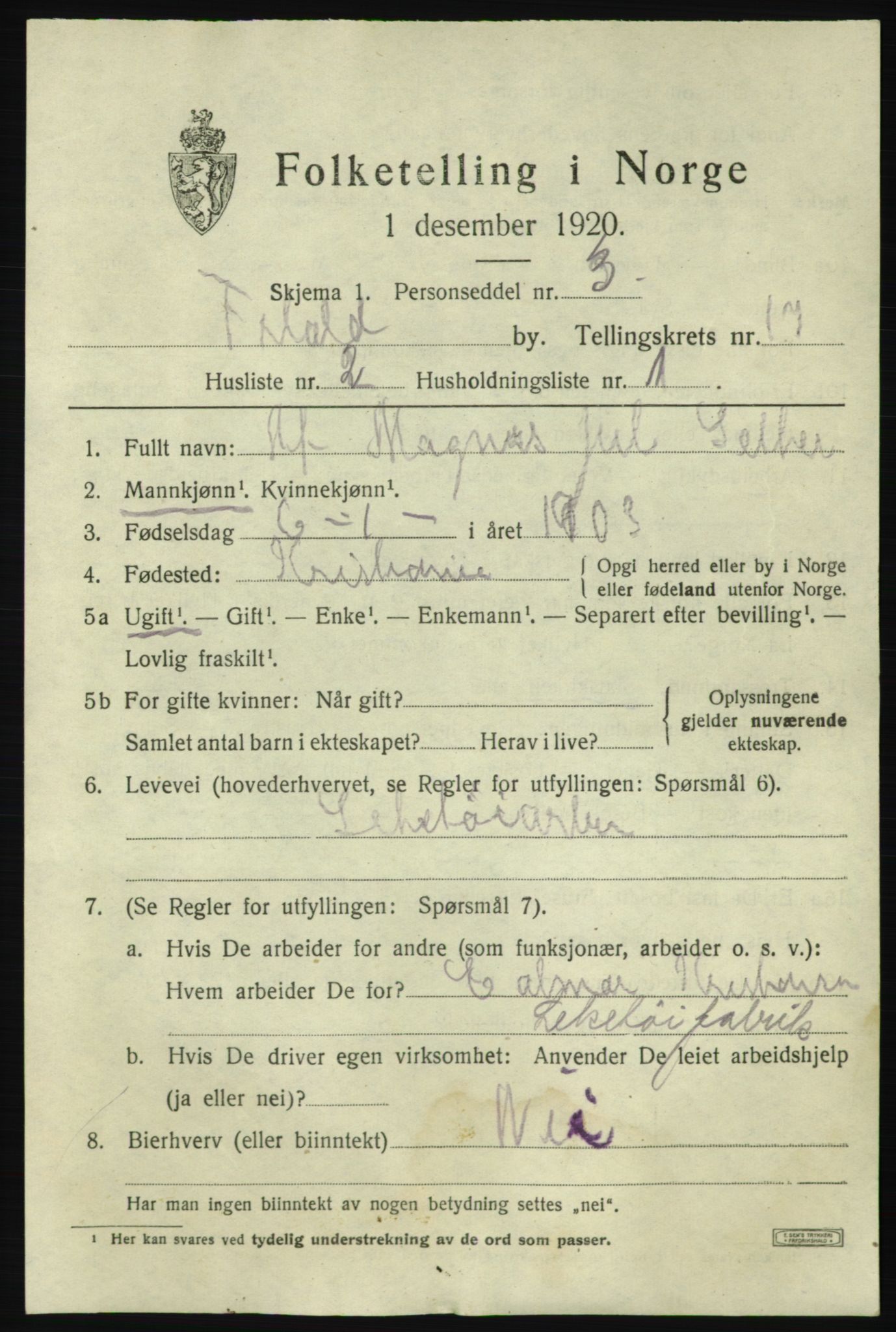 SAO, 1920 census for Fredrikshald, 1920, p. 25776