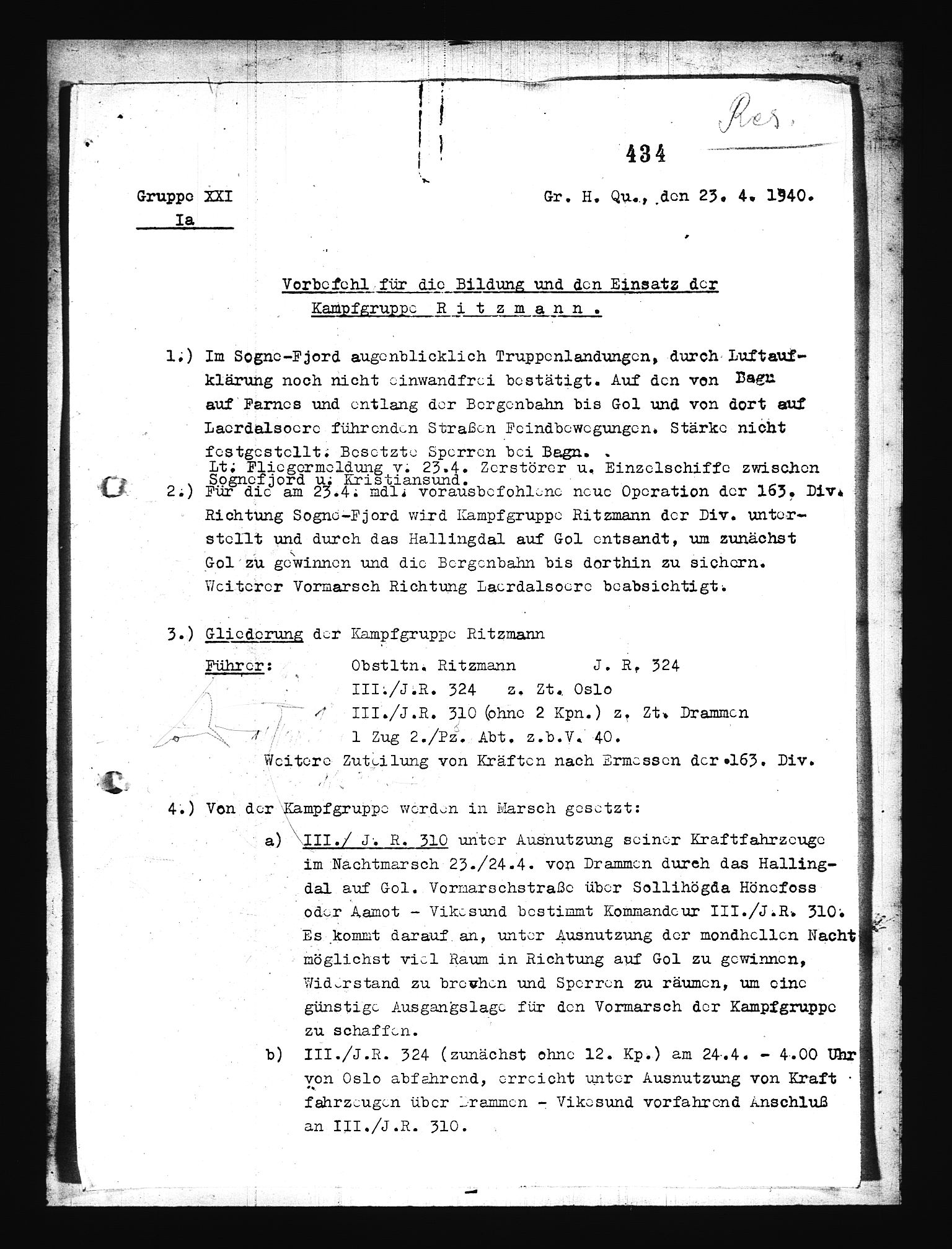 Documents Section, AV/RA-RAFA-2200/V/L0076: Amerikansk mikrofilm "Captured German Documents".
Box No. 715.  FKA jnr. 619/1954., 1940, p. 189