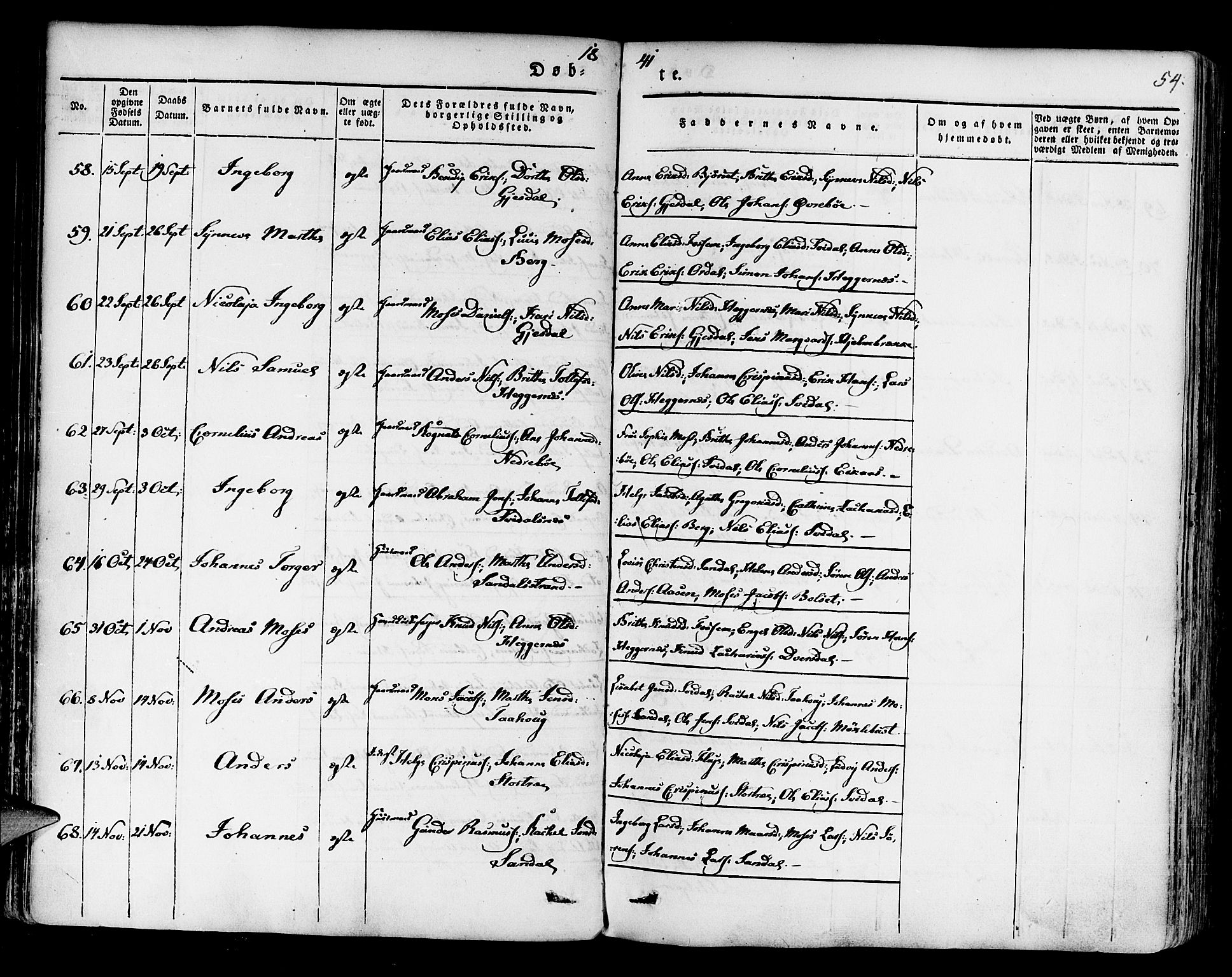 Jølster sokneprestembete, SAB/A-80701/H/Haa/Haaa/L0009: Parish register (official) no. A 9, 1833-1848, p. 54