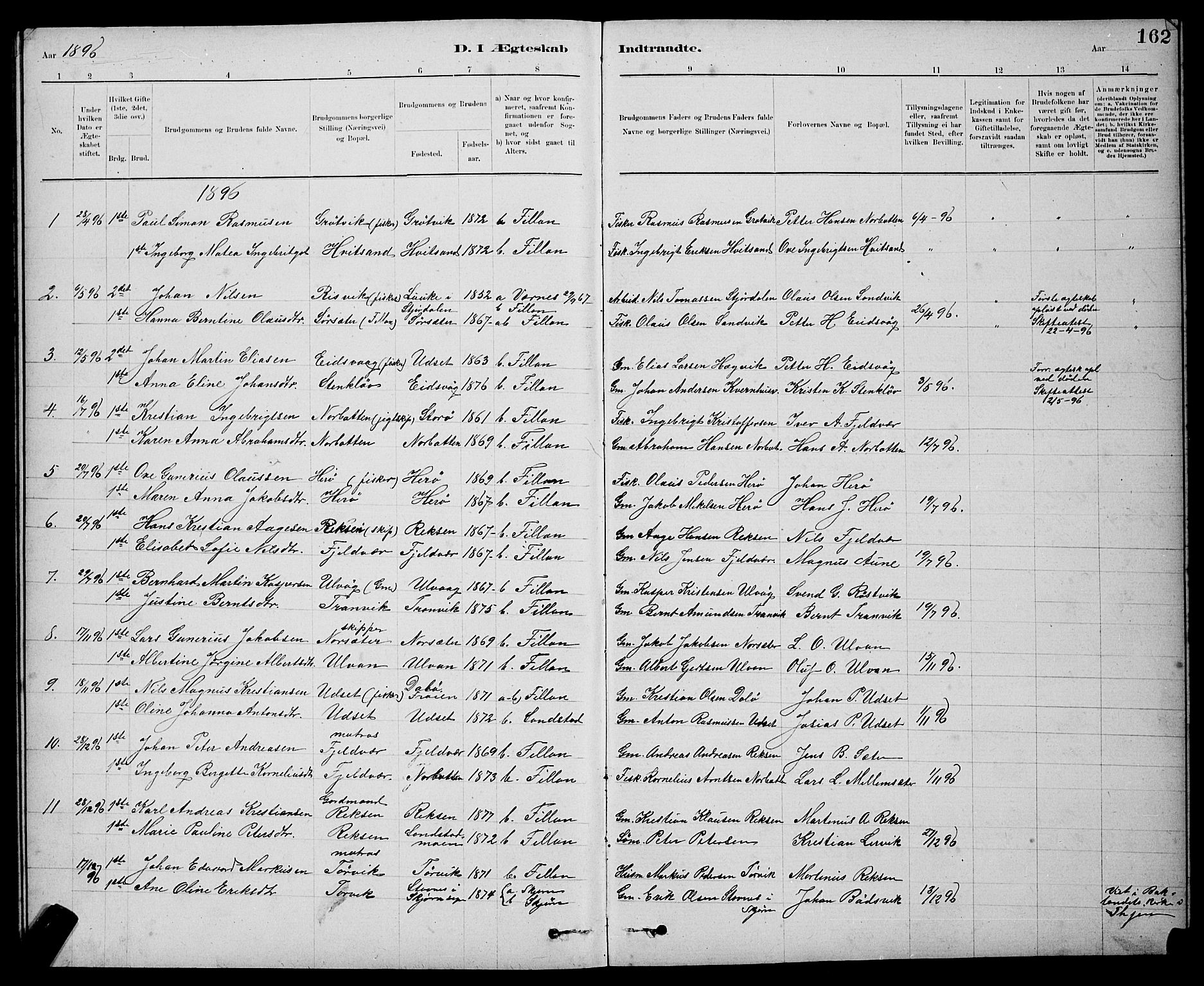 Ministerialprotokoller, klokkerbøker og fødselsregistre - Sør-Trøndelag, SAT/A-1456/637/L0562: Parish register (copy) no. 637C03, 1883-1898, p. 162