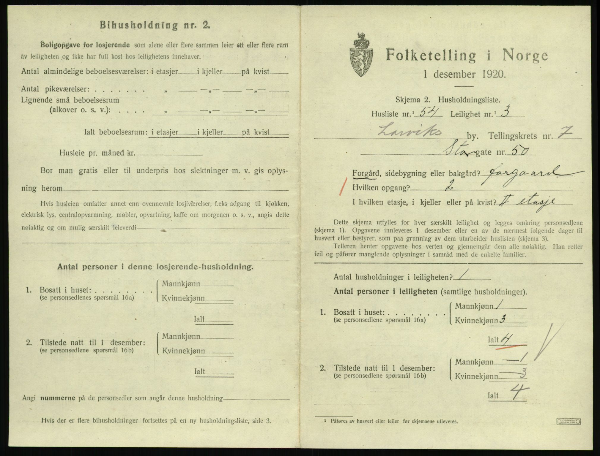 SAKO, 1920 census for Larvik, 1920, p. 6162