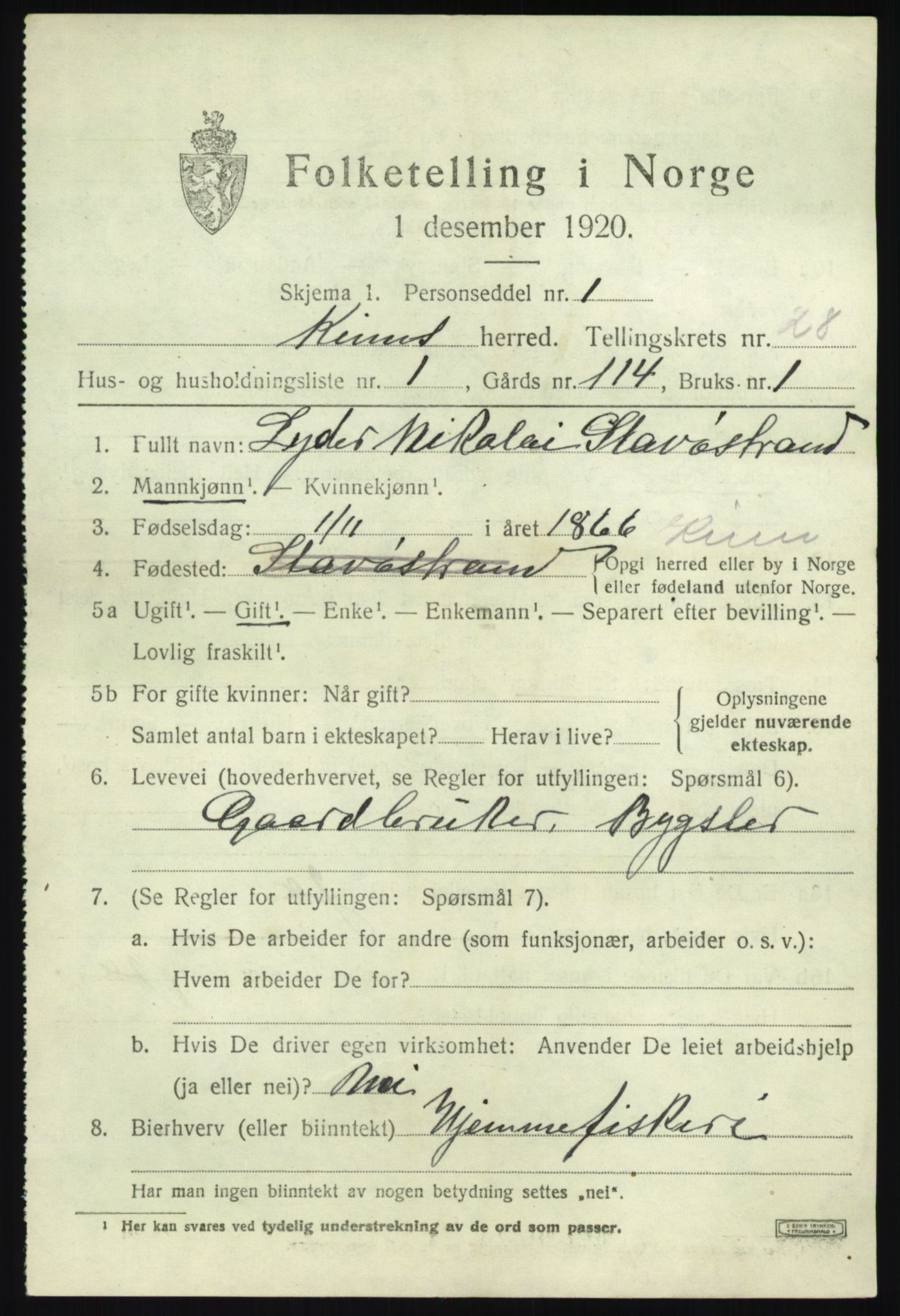 SAB, 1920 census for Kinn, 1920, p. 9553