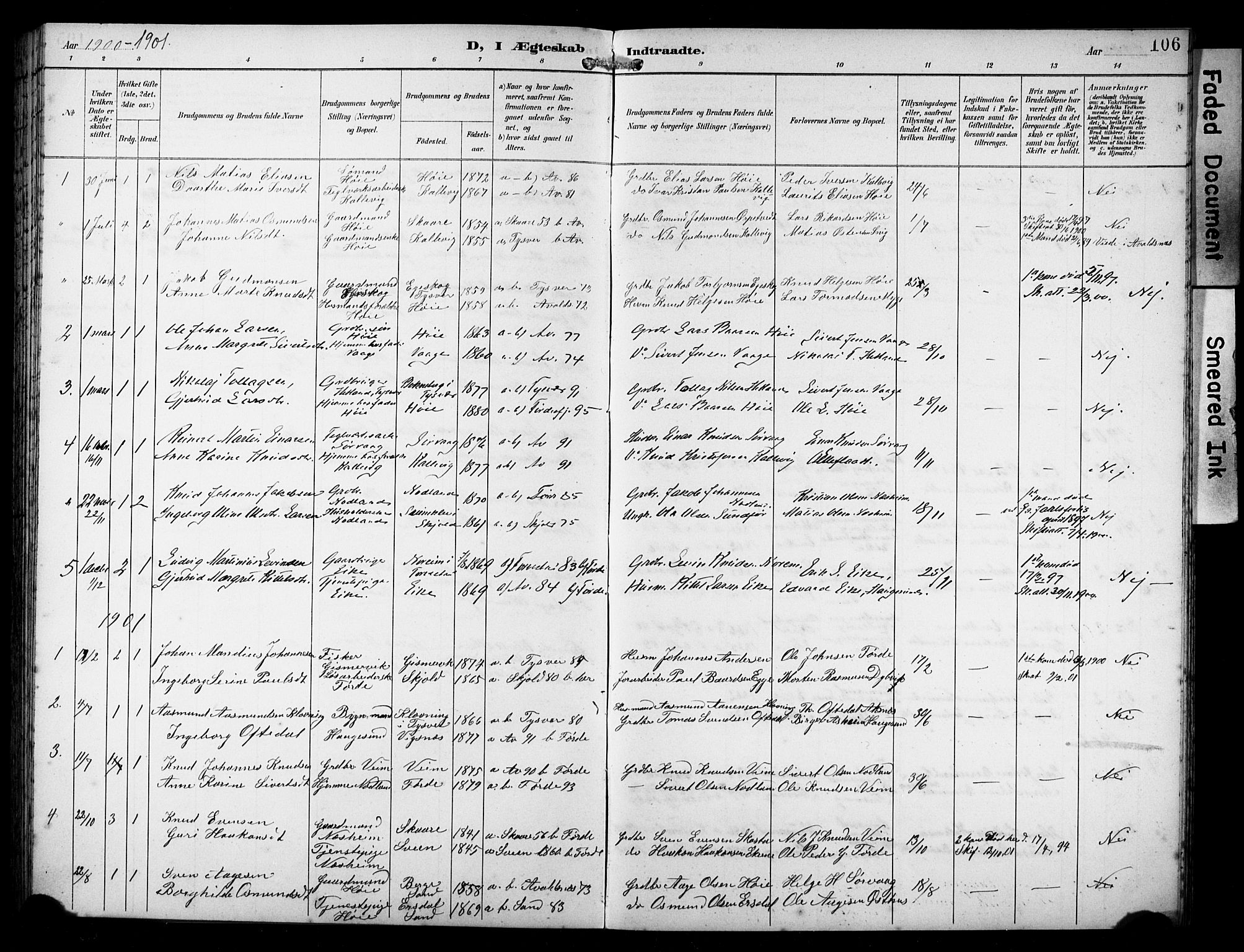 Avaldsnes sokneprestkontor, AV/SAST-A -101851/H/Ha/Hab/L0011: Parish register (copy) no. B 11, 1893-1929, p. 106