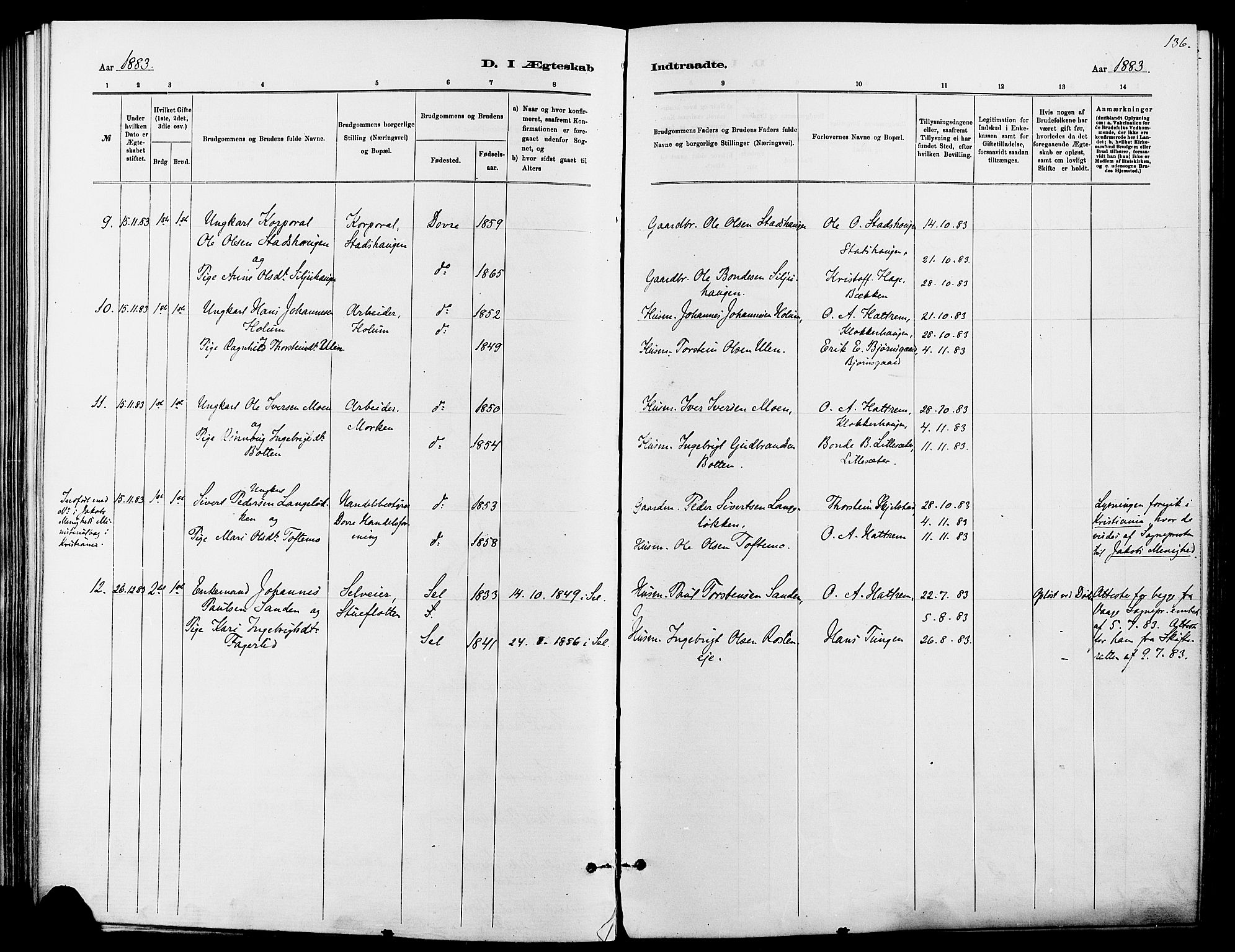 Dovre prestekontor, AV/SAH-PREST-066/H/Ha/Haa/L0002: Parish register (official) no. 2, 1879-1890, p. 136