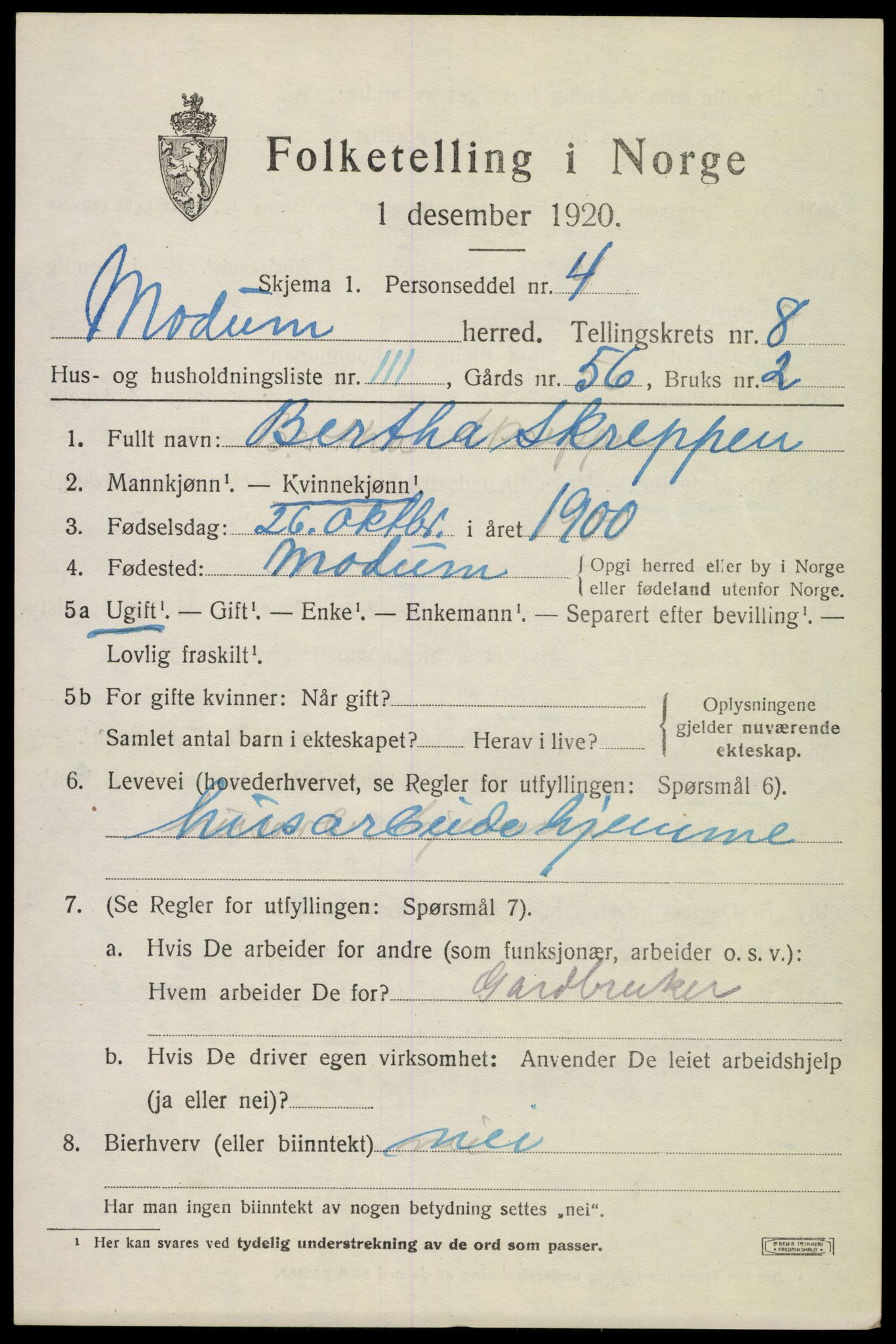 SAKO, 1920 census for Modum, 1920, p. 11733