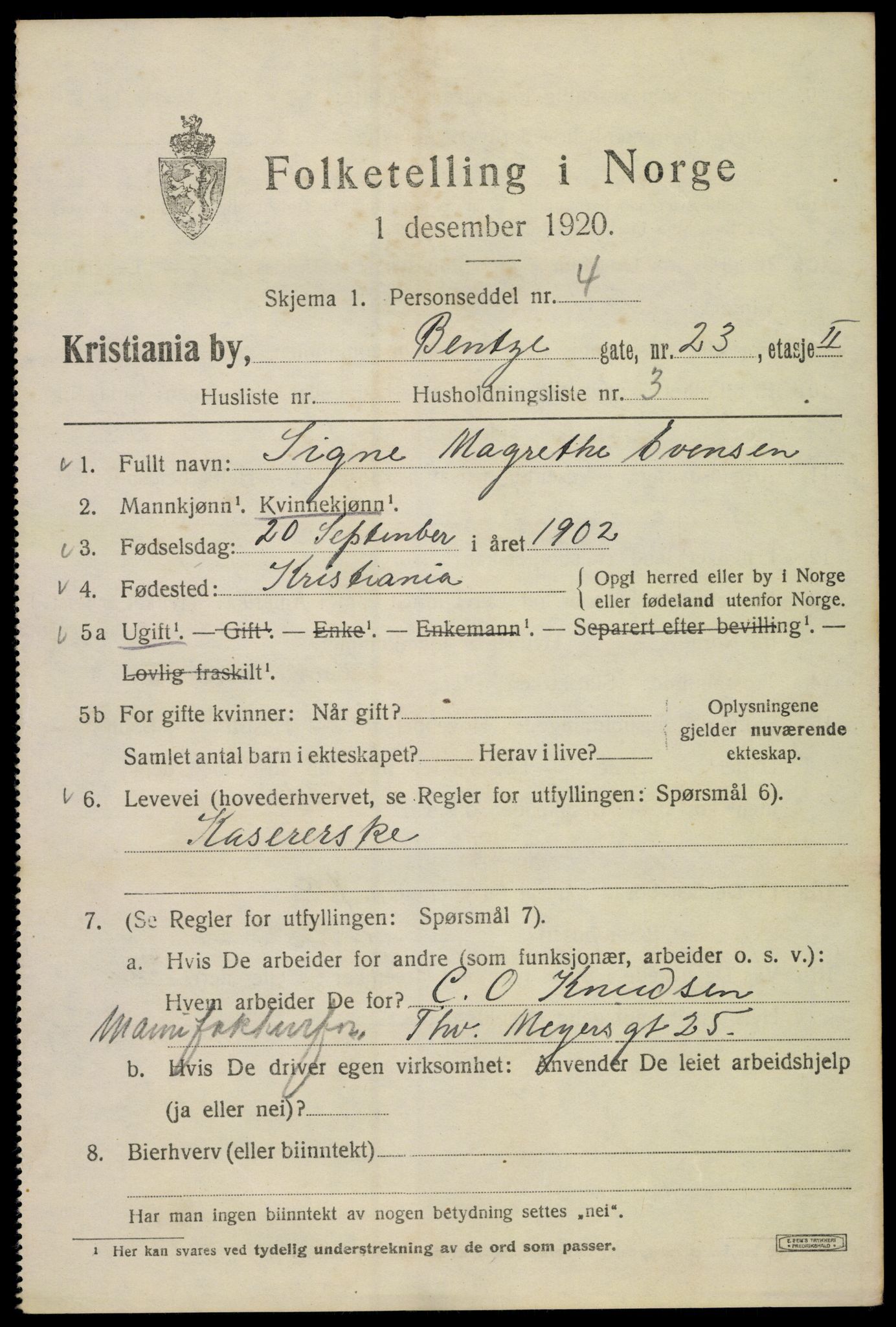 SAO, 1920 census for Kristiania, 1920, p. 152009