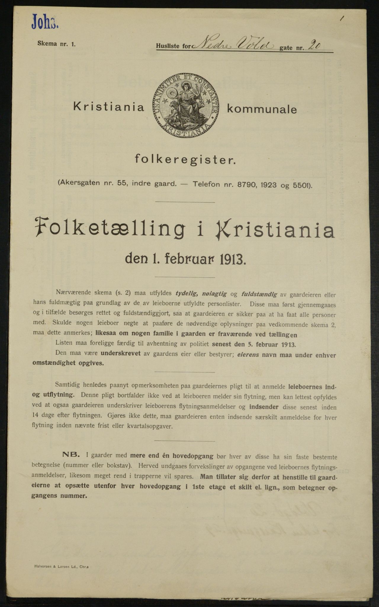 OBA, Municipal Census 1913 for Kristiania, 1913, p. 69585