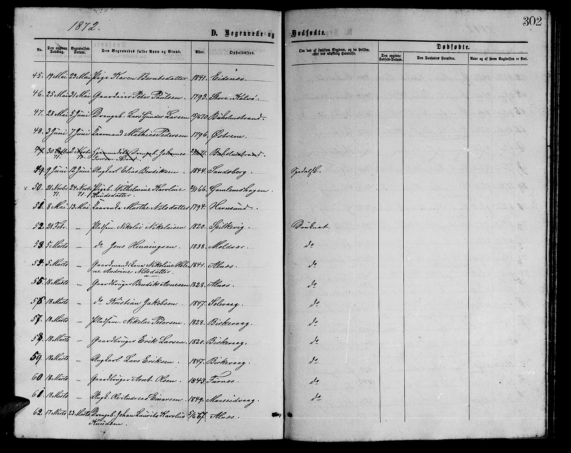 Ministerialprotokoller, klokkerbøker og fødselsregistre - Møre og Romsdal, AV/SAT-A-1454/528/L0428: Parish register (copy) no. 528C09, 1864-1880, p. 302