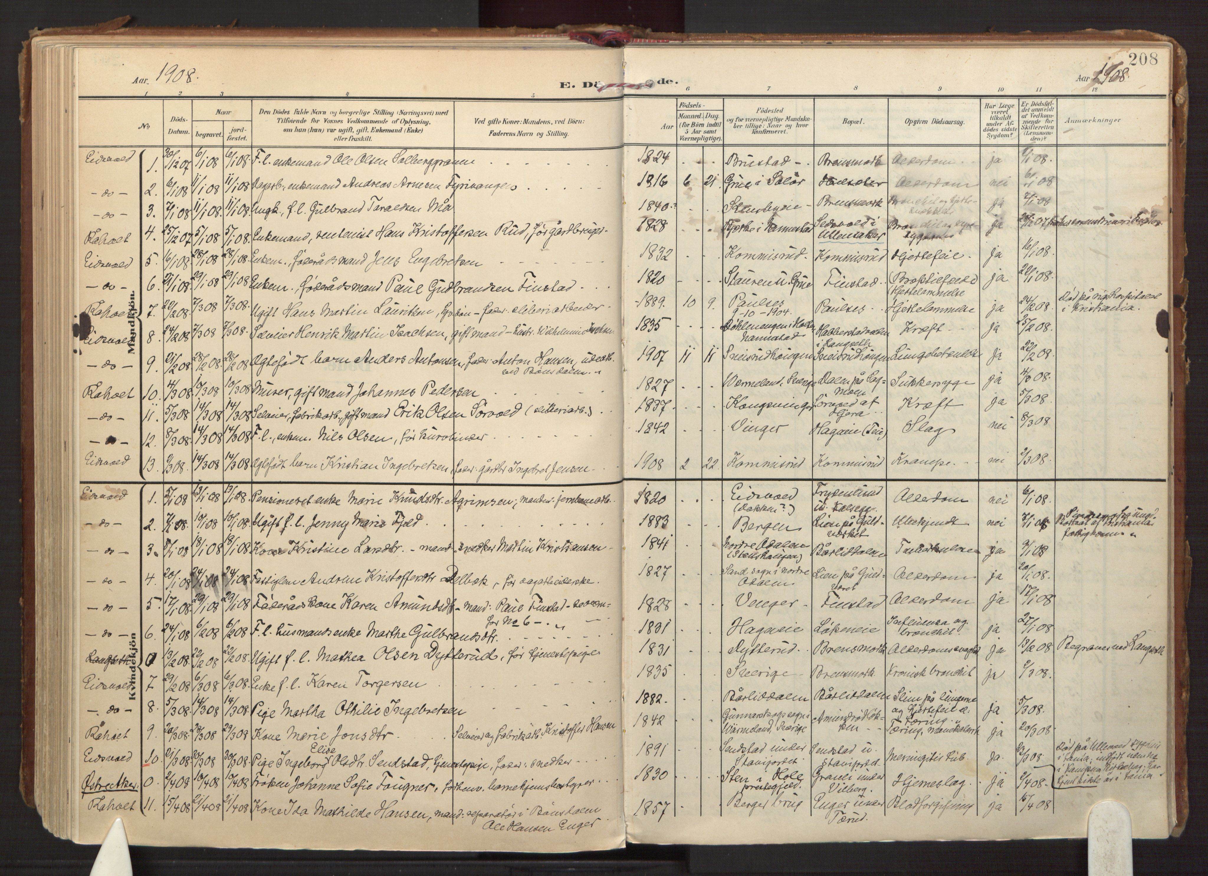 Eidsvoll prestekontor Kirkebøker, SAO/A-10888/F/Fa: Parish register (official) no. I 8, 1908-1920, p. 208