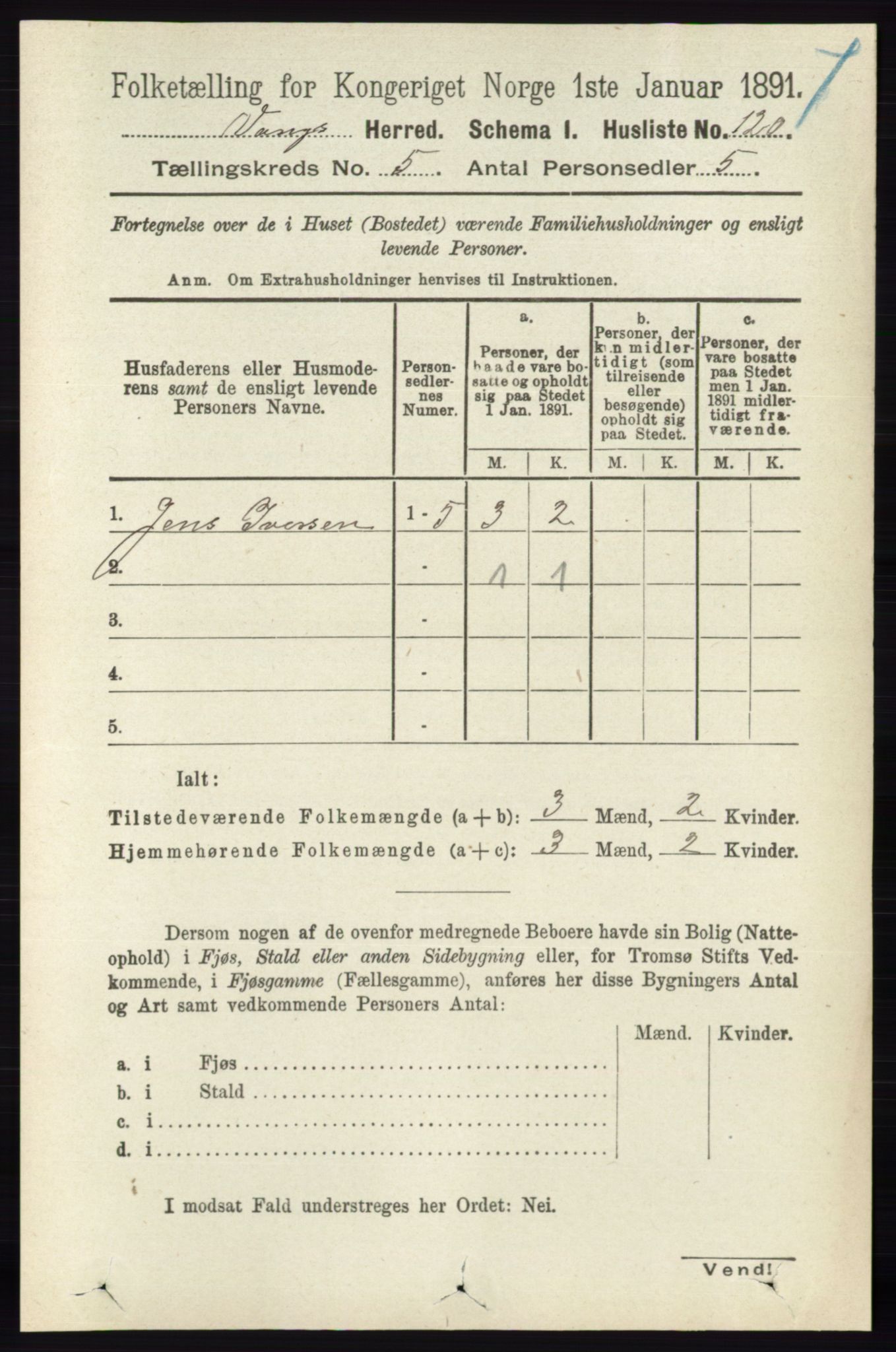 RA, 1891 census for 0414 Vang, 1891, p. 3504