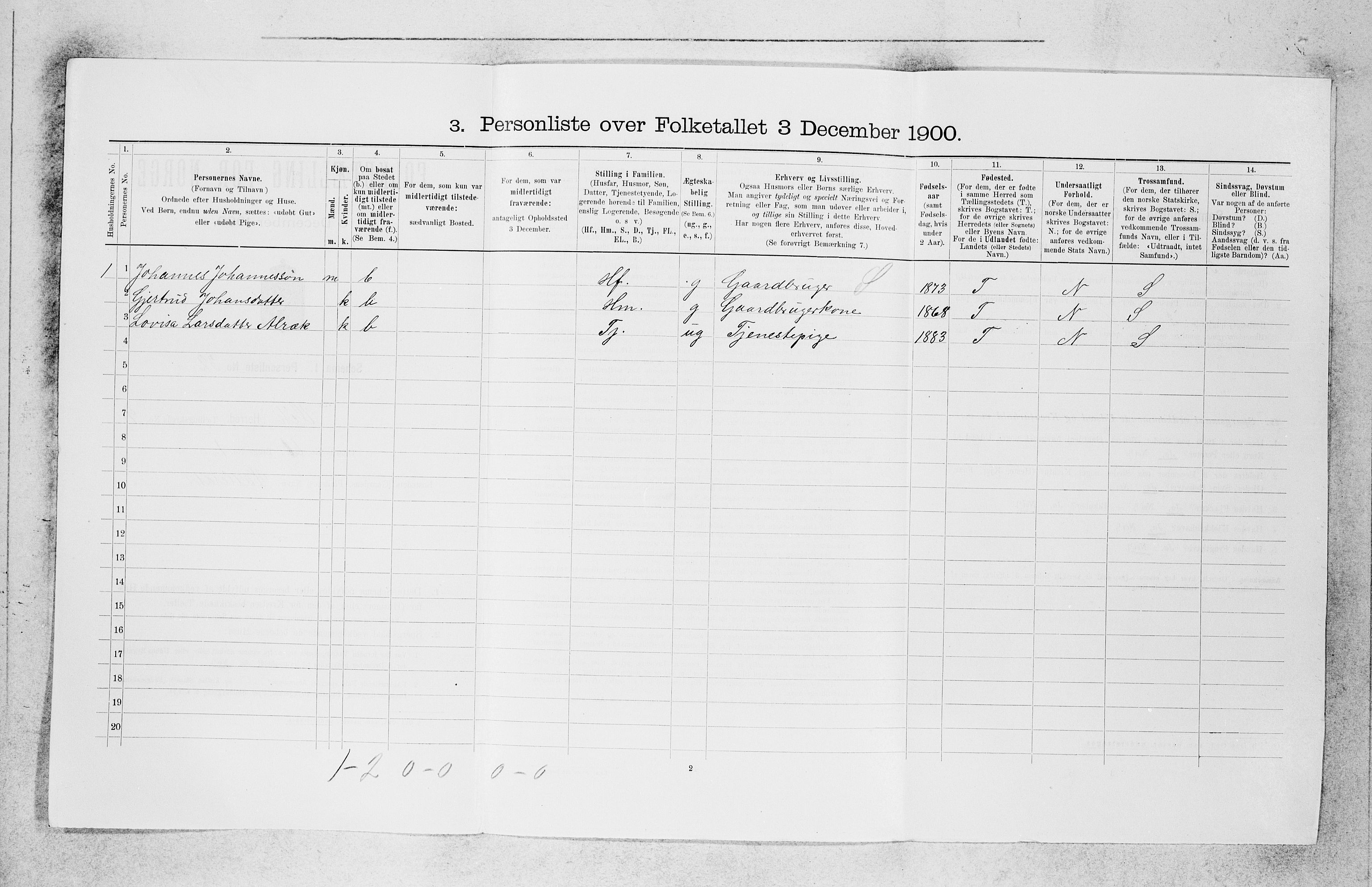 SAB, 1900 census for Vik, 1900, p. 987