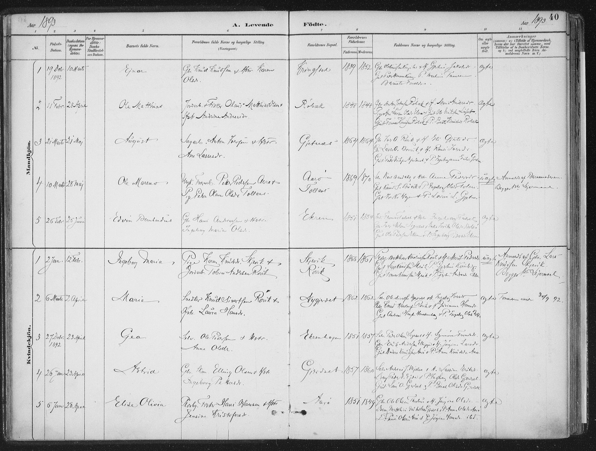 Ministerialprotokoller, klokkerbøker og fødselsregistre - Møre og Romsdal, SAT/A-1454/555/L0658: Parish register (official) no. 555A09, 1887-1917, p. 40