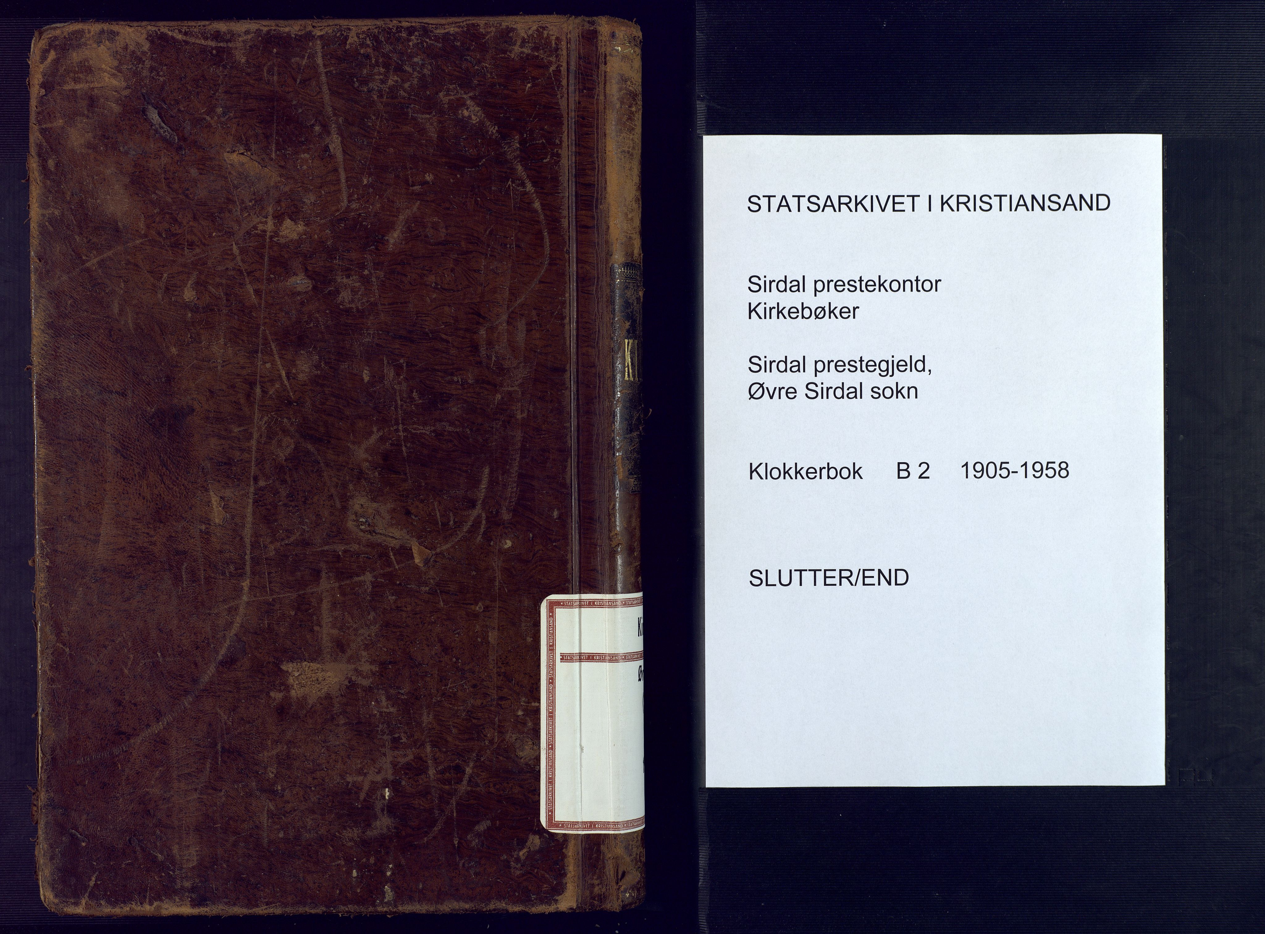 Sirdal sokneprestkontor, AV/SAK-1111-0036/F/Fb/Fba/L0002: Parish register (copy) no. B 2, 1905-1958