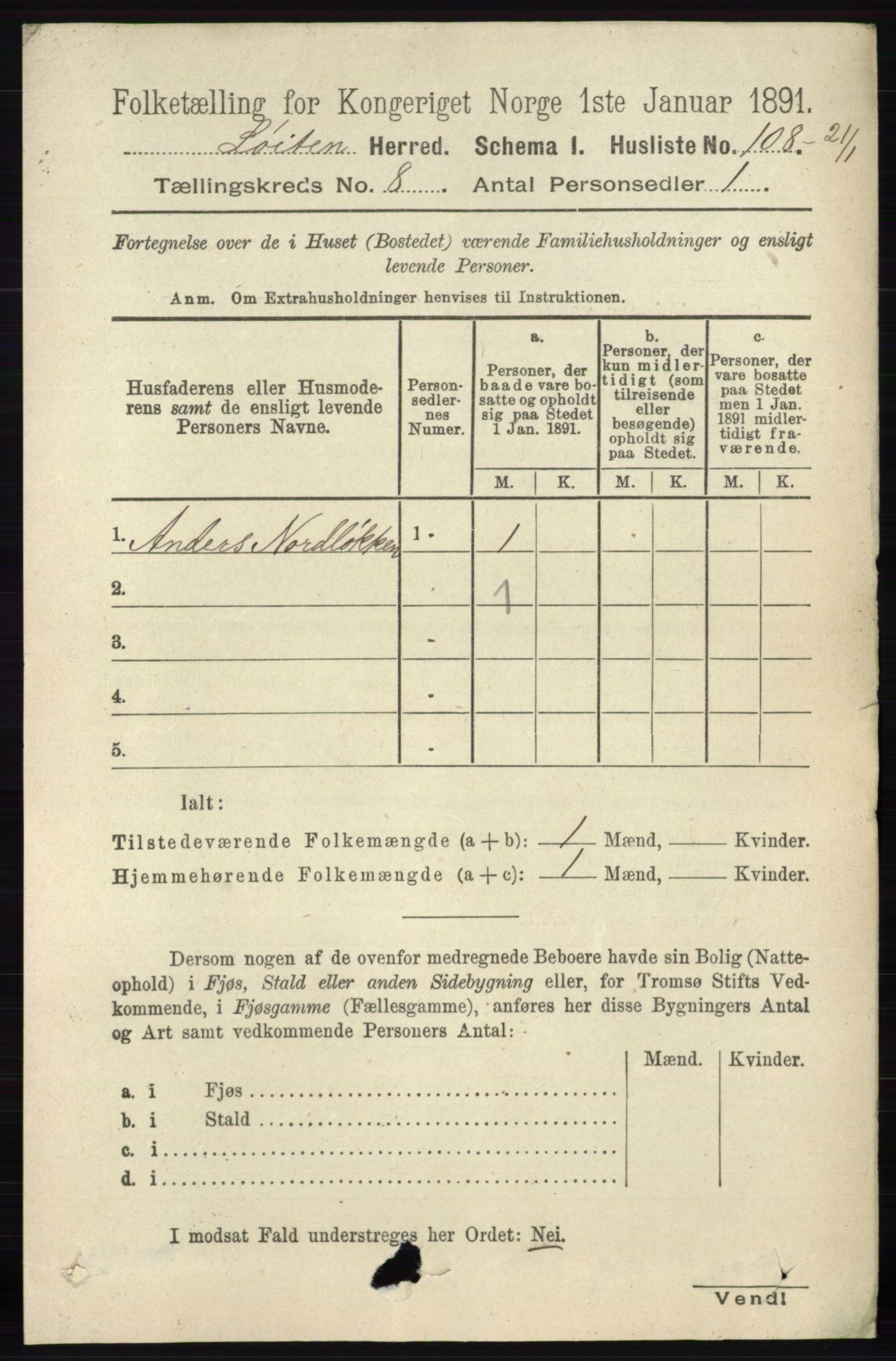 RA, 1891 census for 0415 Løten, 1891, p. 5300