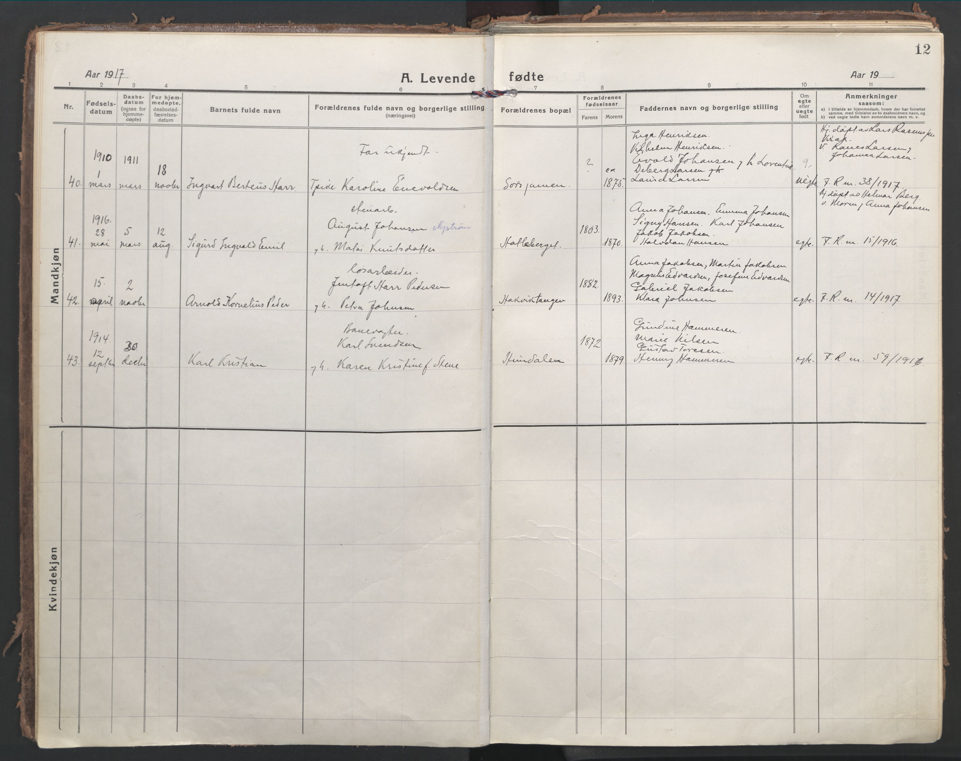 Ministerialprotokoller, klokkerbøker og fødselsregistre - Nordland, AV/SAT-A-1459/866/L0945: Parish register (official) no. 866A08, 1917-1935, p. 12