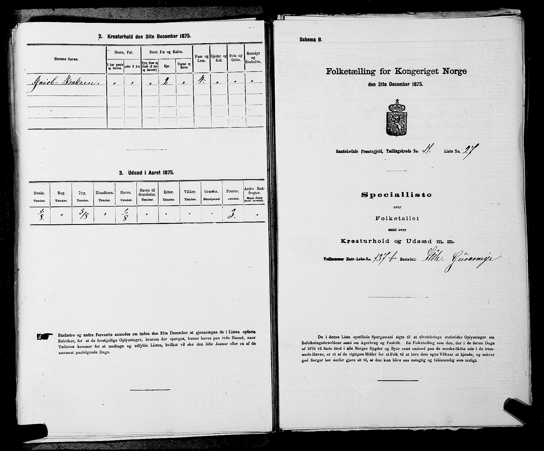 SAKO, 1875 census for 0816P Sannidal, 1875, p. 799