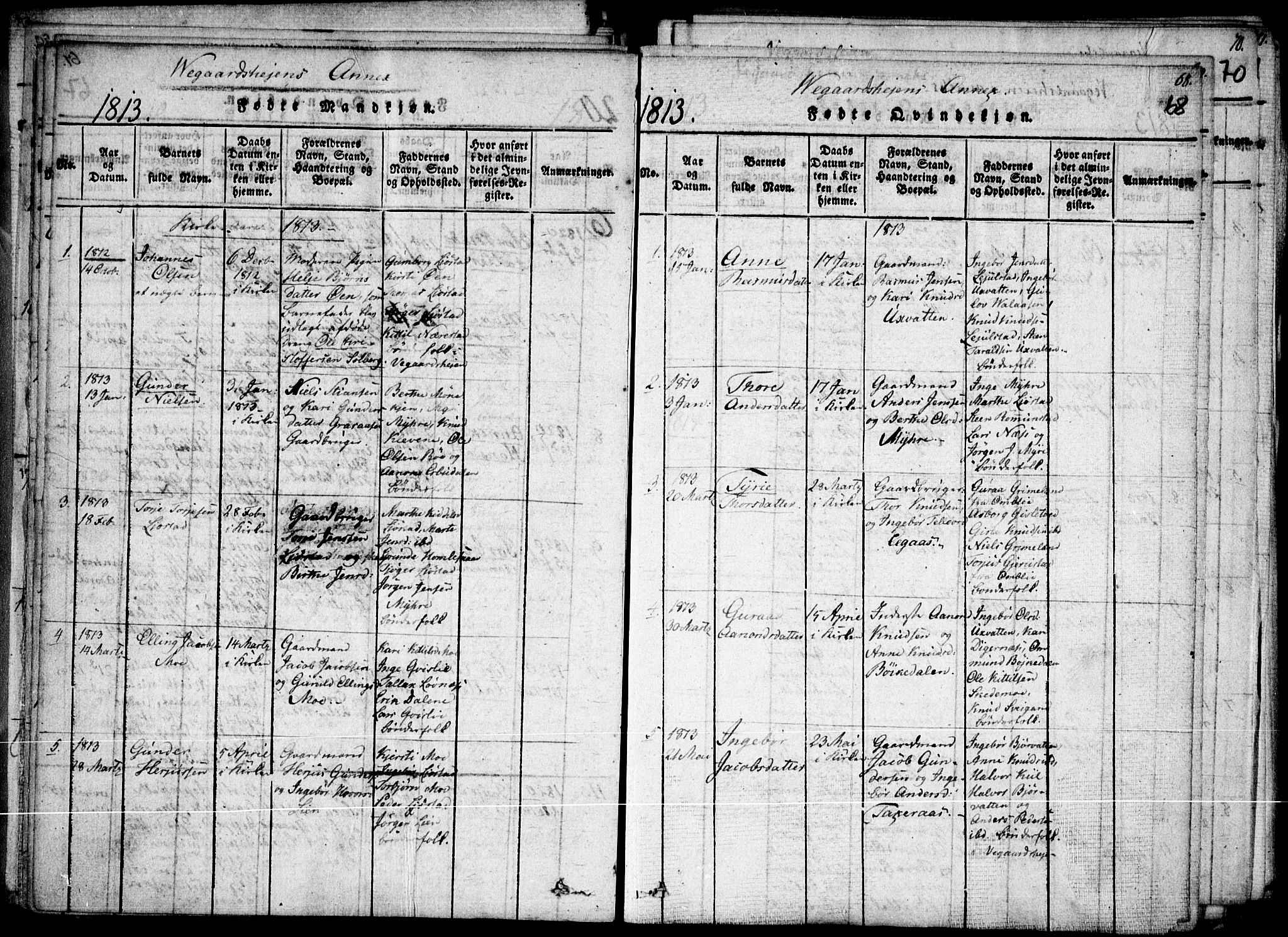 Holt sokneprestkontor, SAK/1111-0021/F/Fa/L0005: Parish register (official) no. A 5, 1813-1821, p. 68