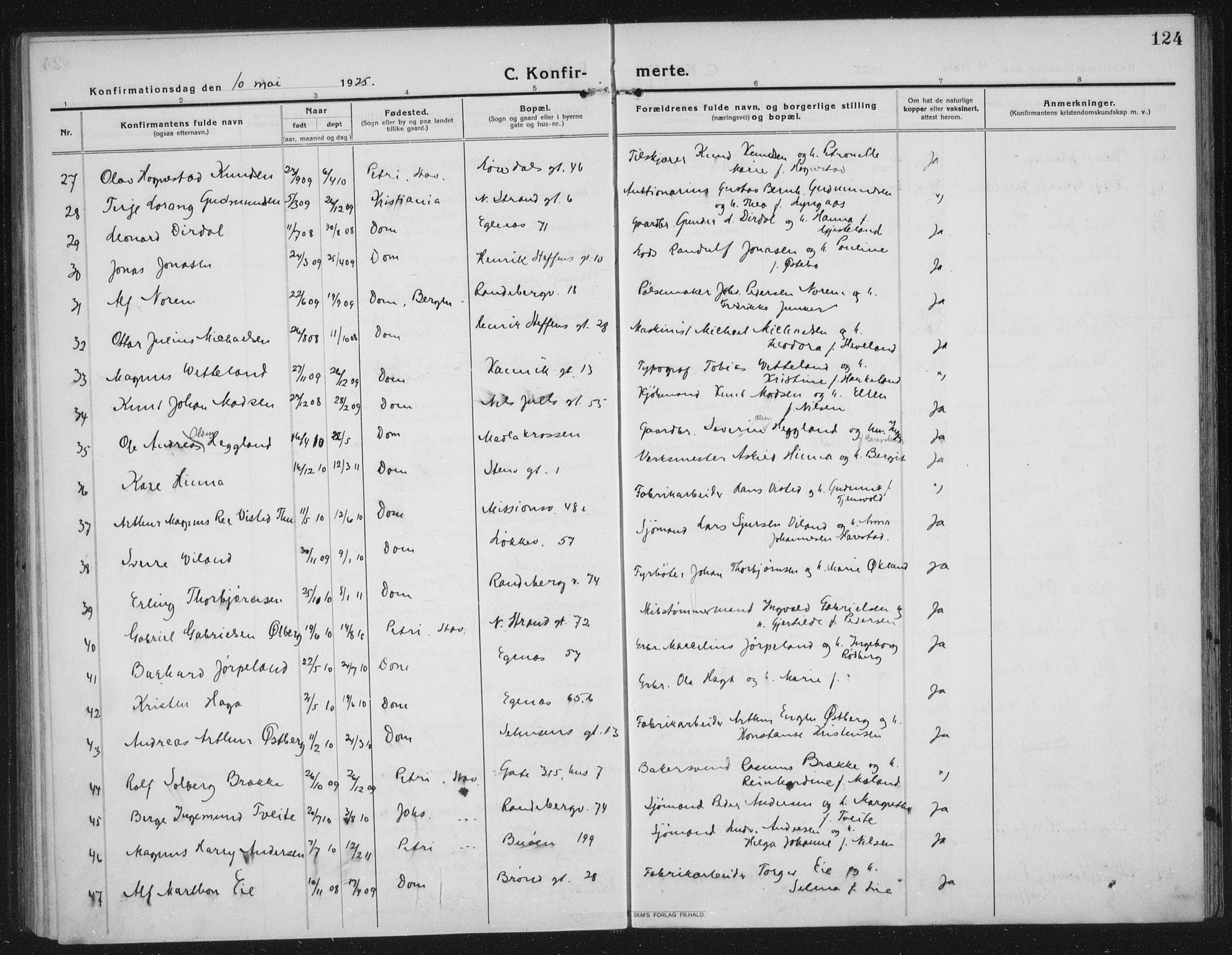 Domkirken sokneprestkontor, AV/SAST-A-101812/002/A/L0019: Parish register (official) no. A 35, 1916-1932, p. 124