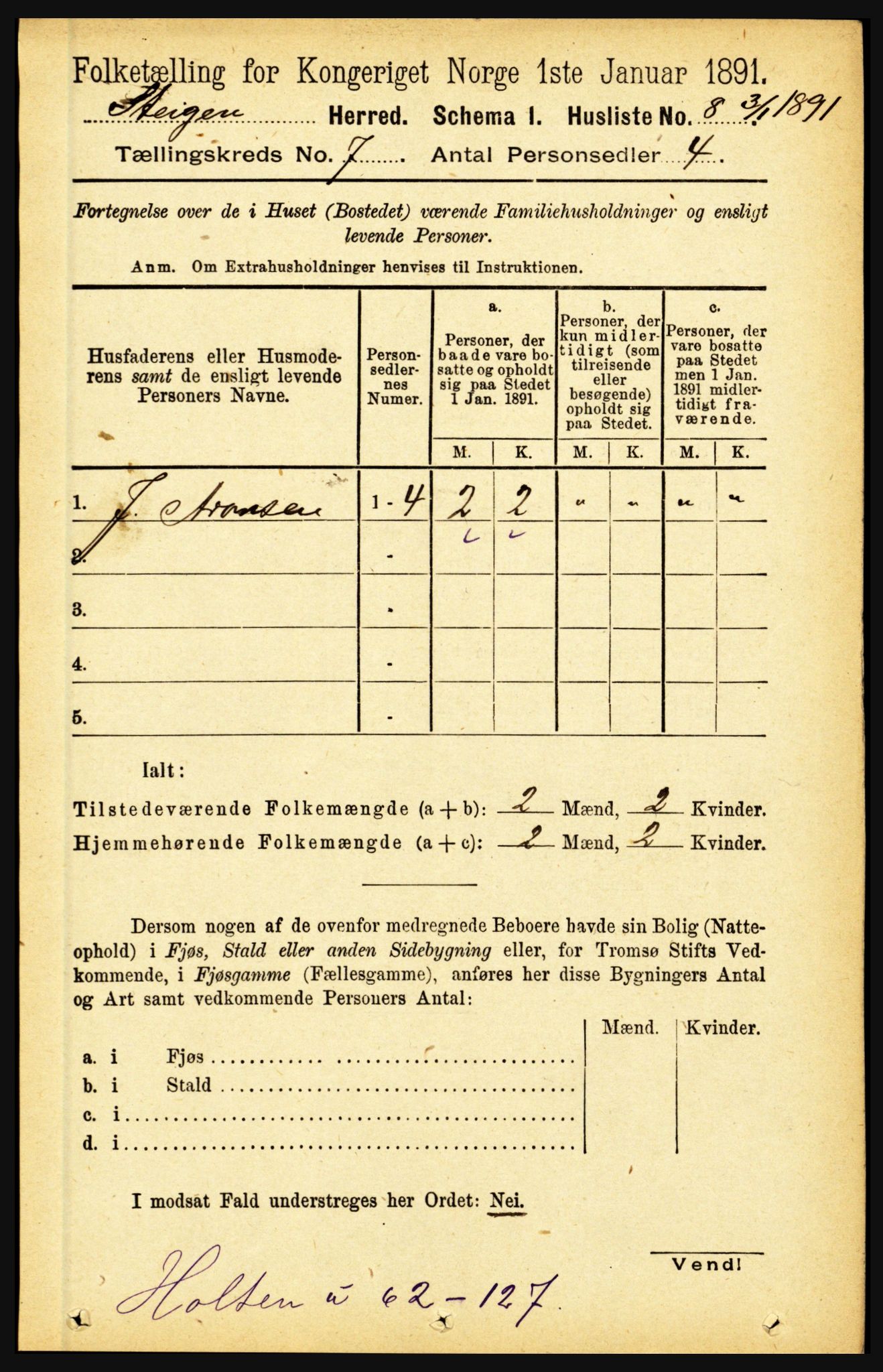 RA, 1891 census for 1848 Steigen, 1891, p. 2227