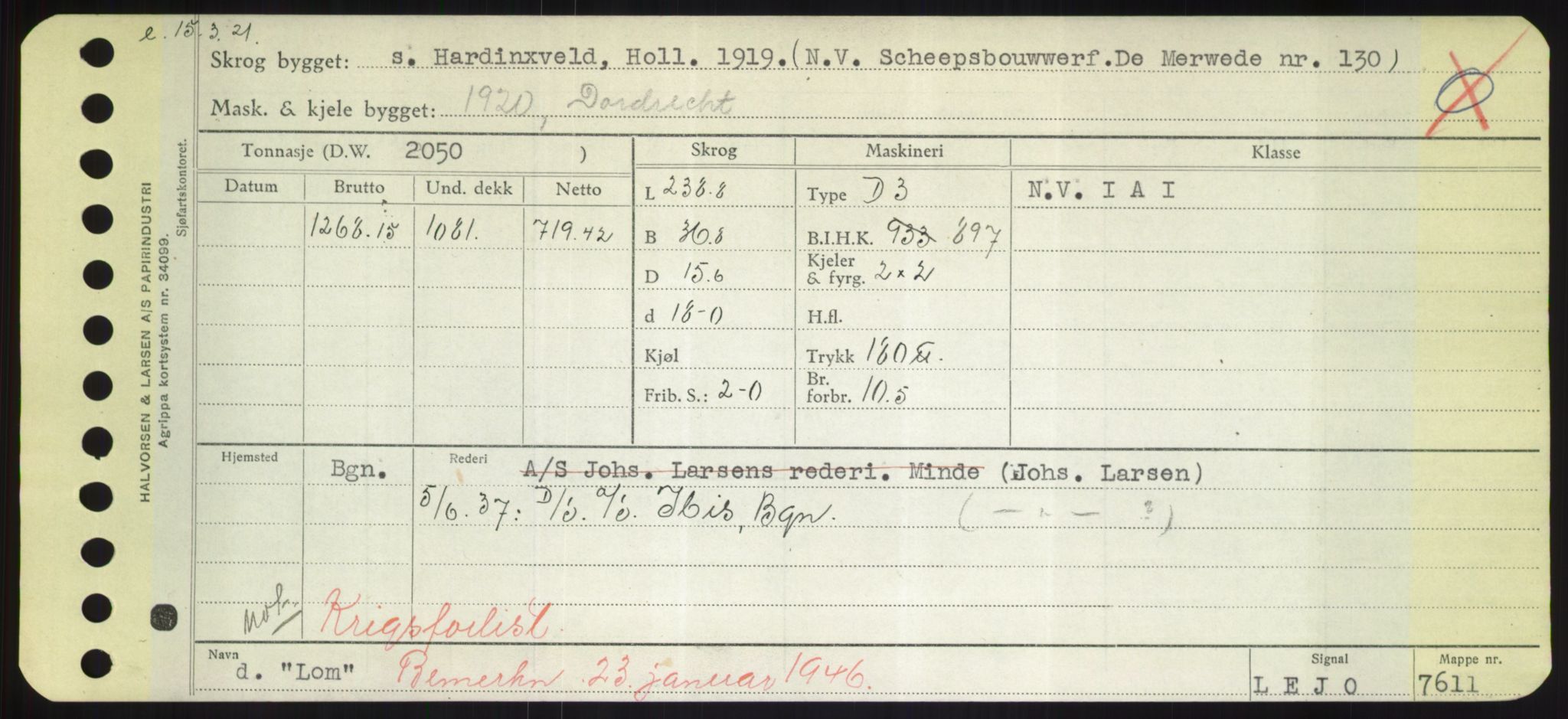 Sjøfartsdirektoratet med forløpere, Skipsmålingen, RA/S-1627/H/Hd/L0023: Fartøy, Lia-Løv, p. 307