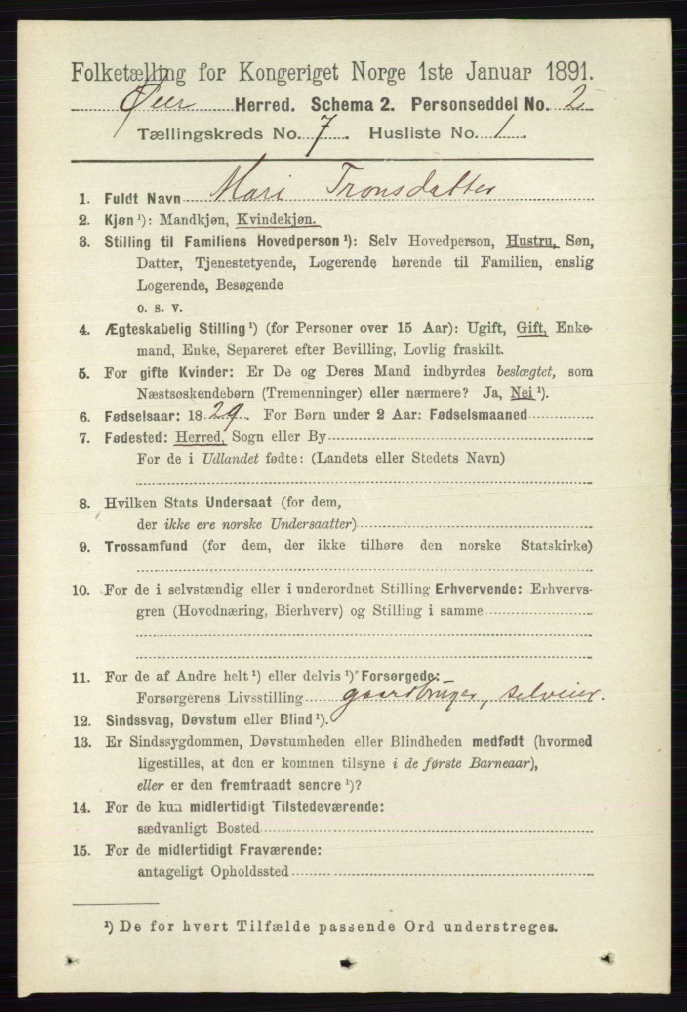 RA, 1891 census for 0521 Øyer, 1891, p. 2477