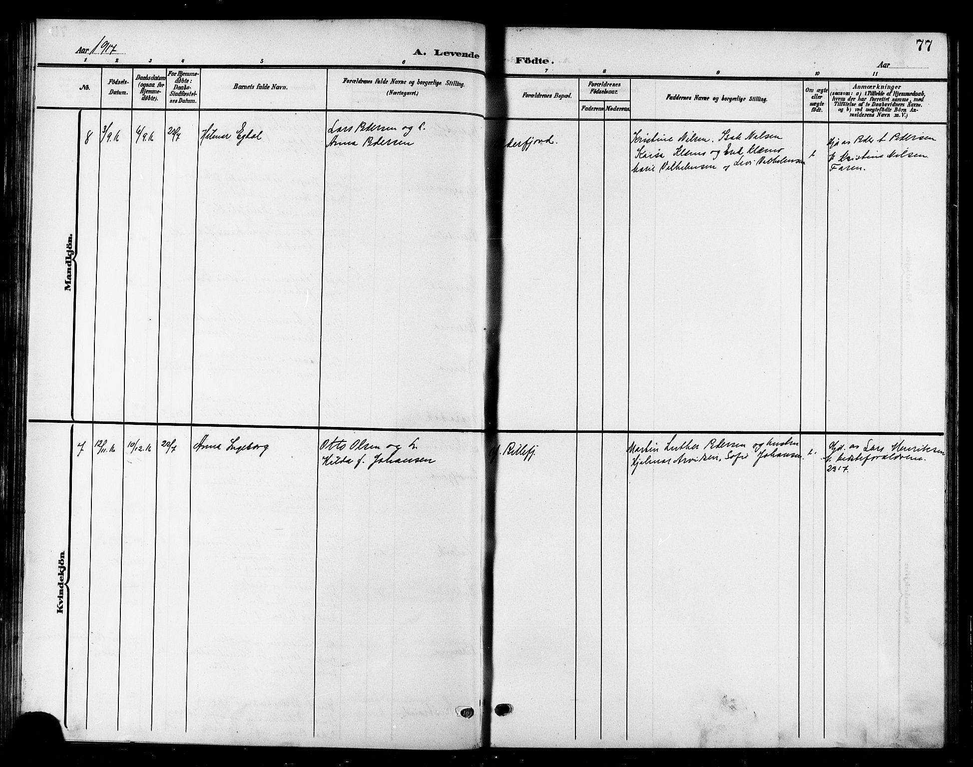 Kistrand/Porsanger sokneprestembete, SATØ/S-1351/H/Hb/L0006.klokk: Parish register (copy) no. 6, 1905-1917, p. 77