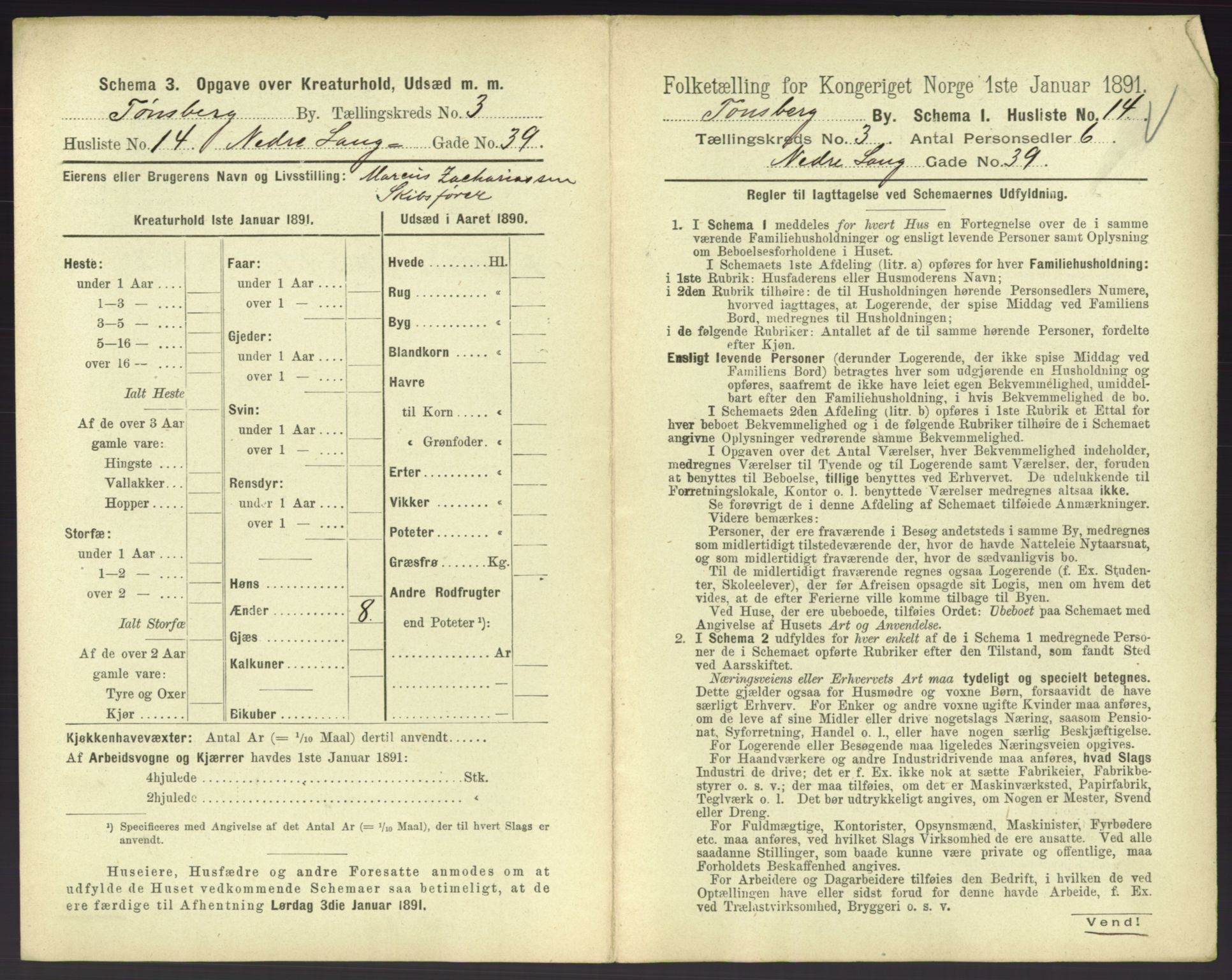 RA, 1891 census for 0705 Tønsberg, 1891, p. 176